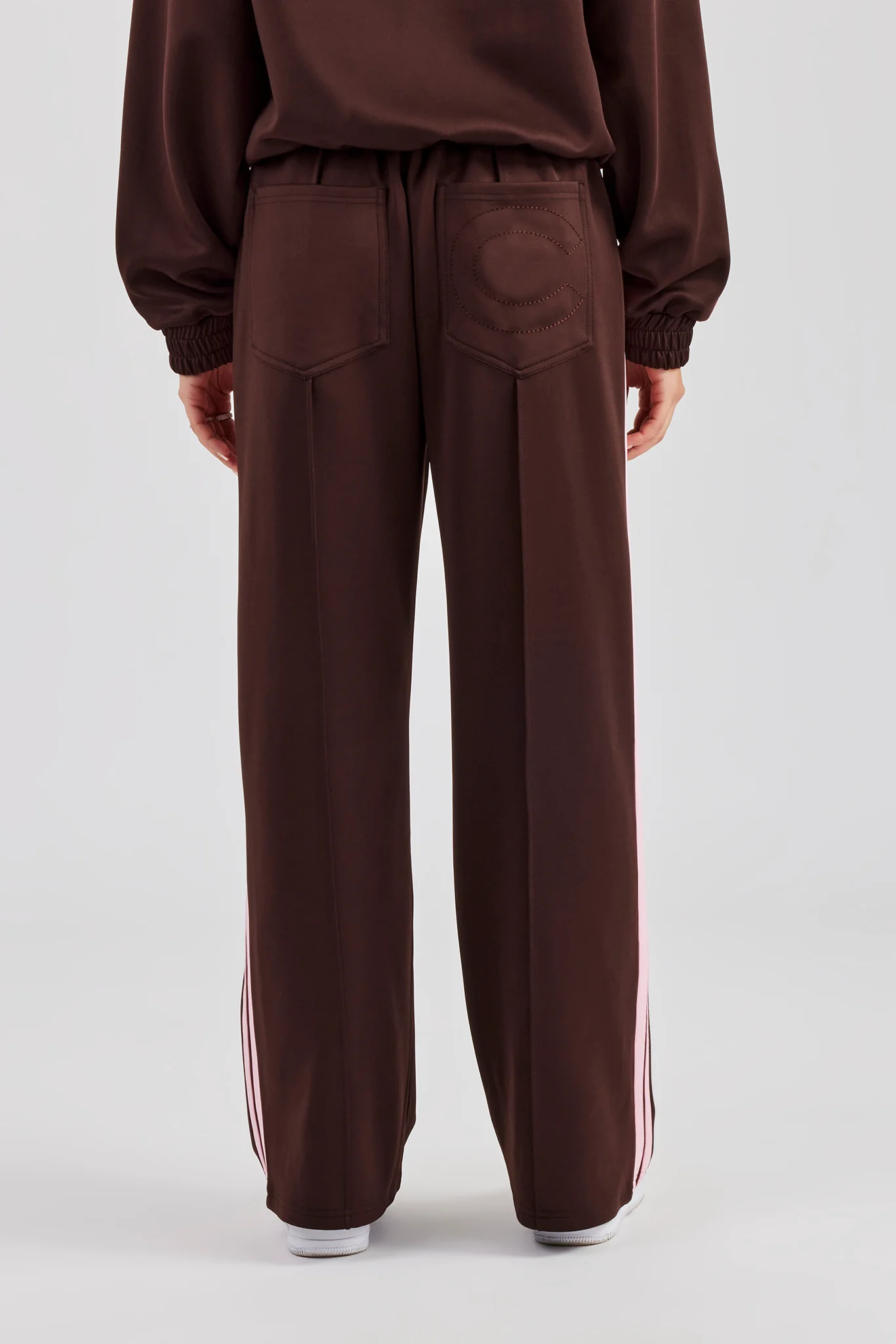 Pink Taping Wide Leg Track Pant - Chocolate - Image 4