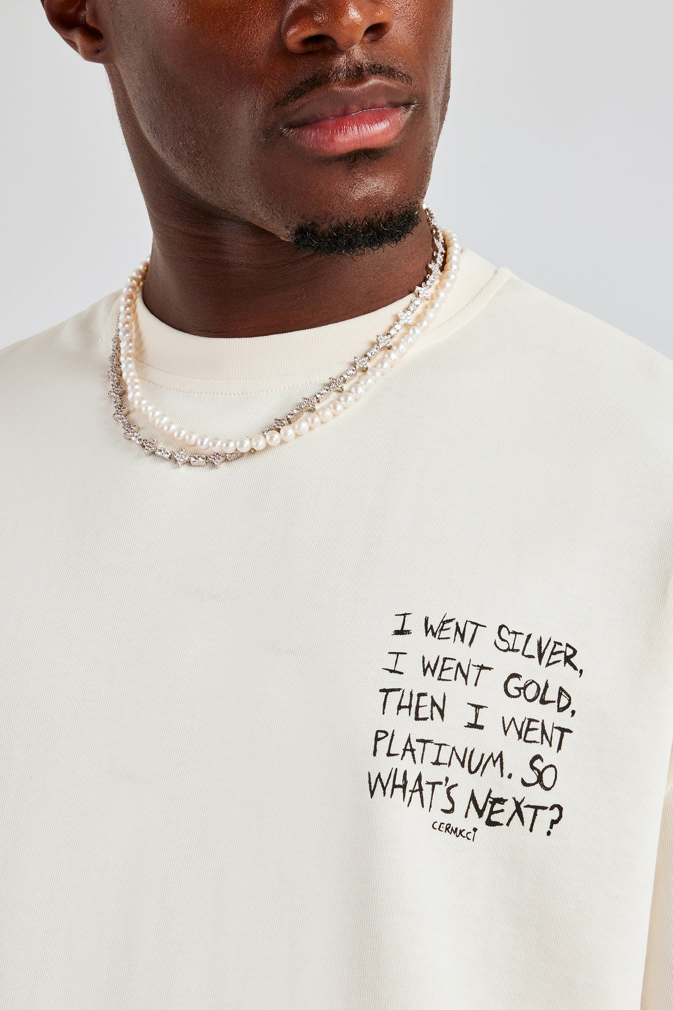 Platinum Back Quote Oversized T-Shirt- Off White - Image 2
