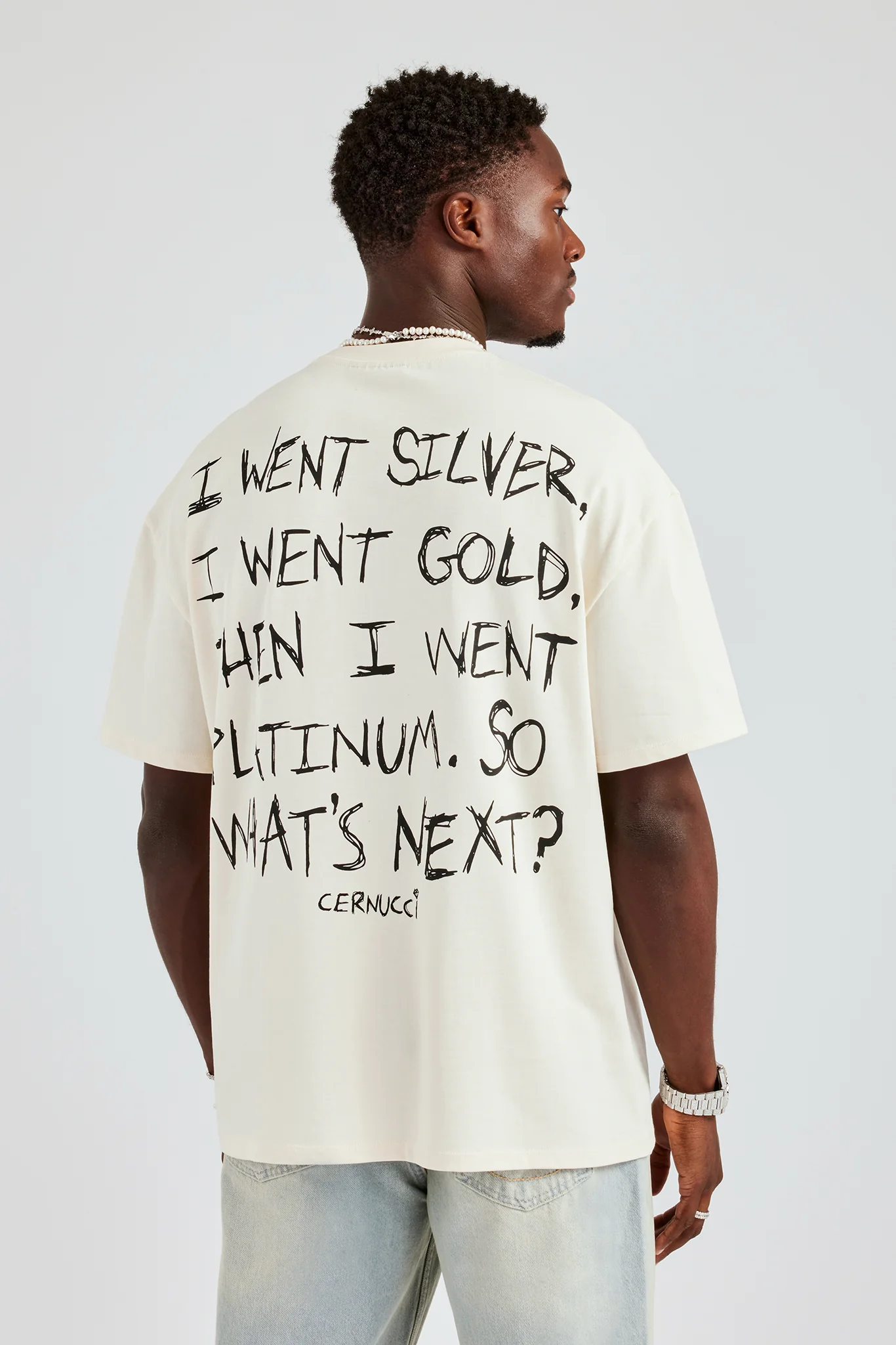 Platinum Back Quote Oversized T-Shirt- Off White - Image 3