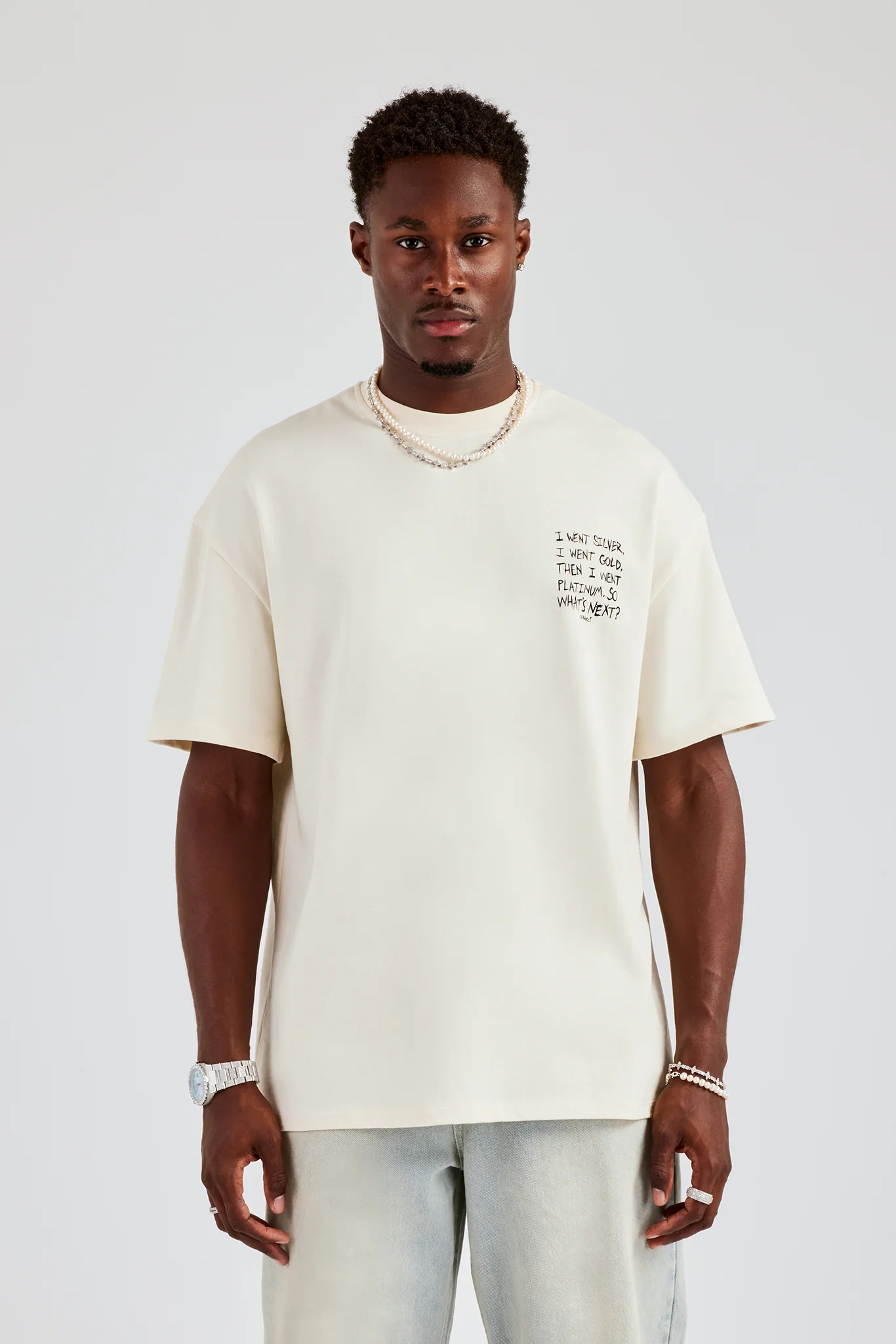 Platinum Back Quote Oversized T-Shirt- Off White - Image 4