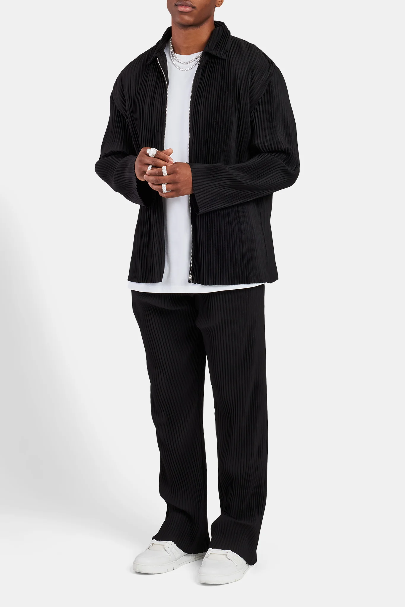 Pleated Collared Jacket  - Black - Image 2