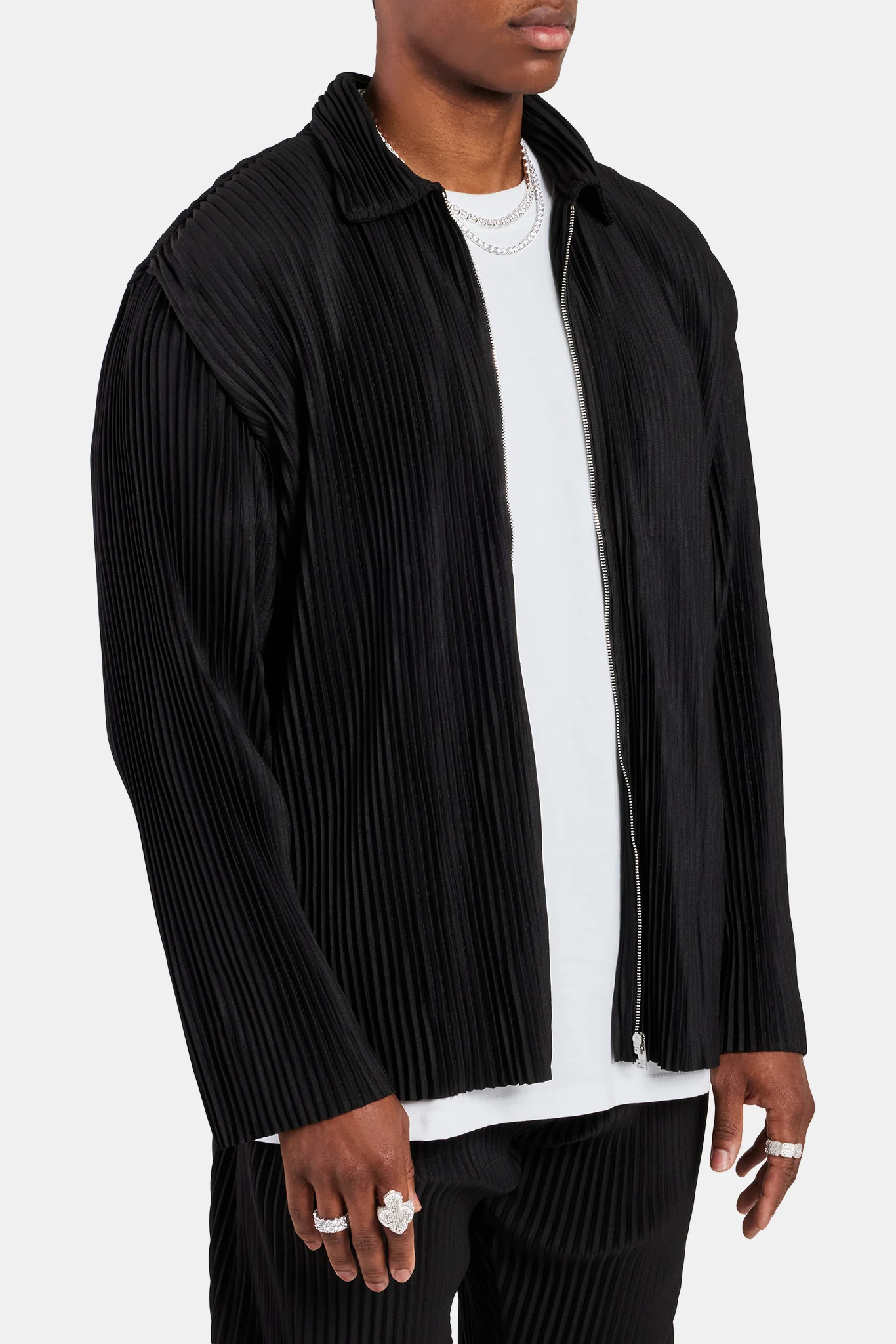 Pleated Collared Jacket  - Black - Image 3