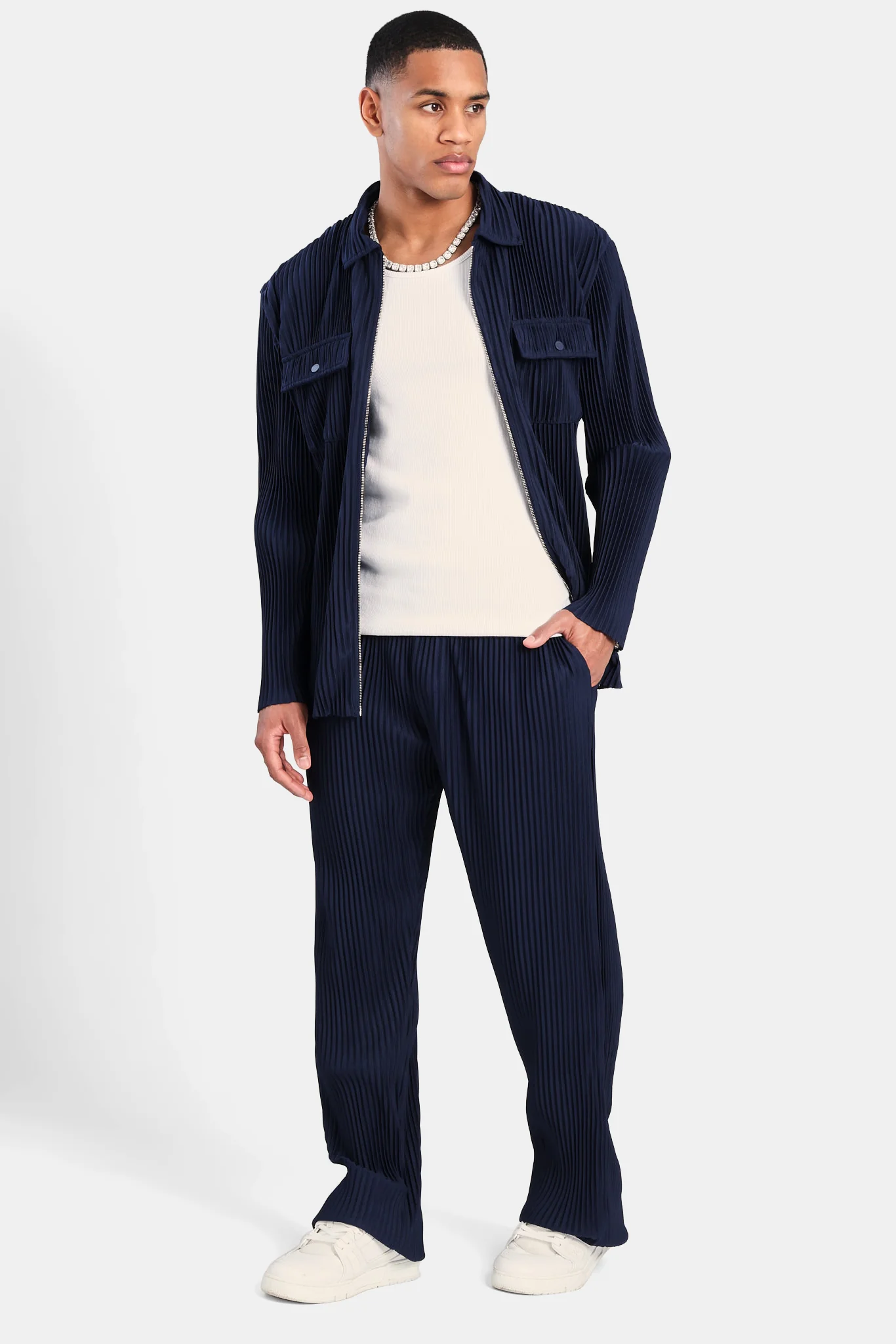 Pleated Utility Jacket  - Navy - Image 2