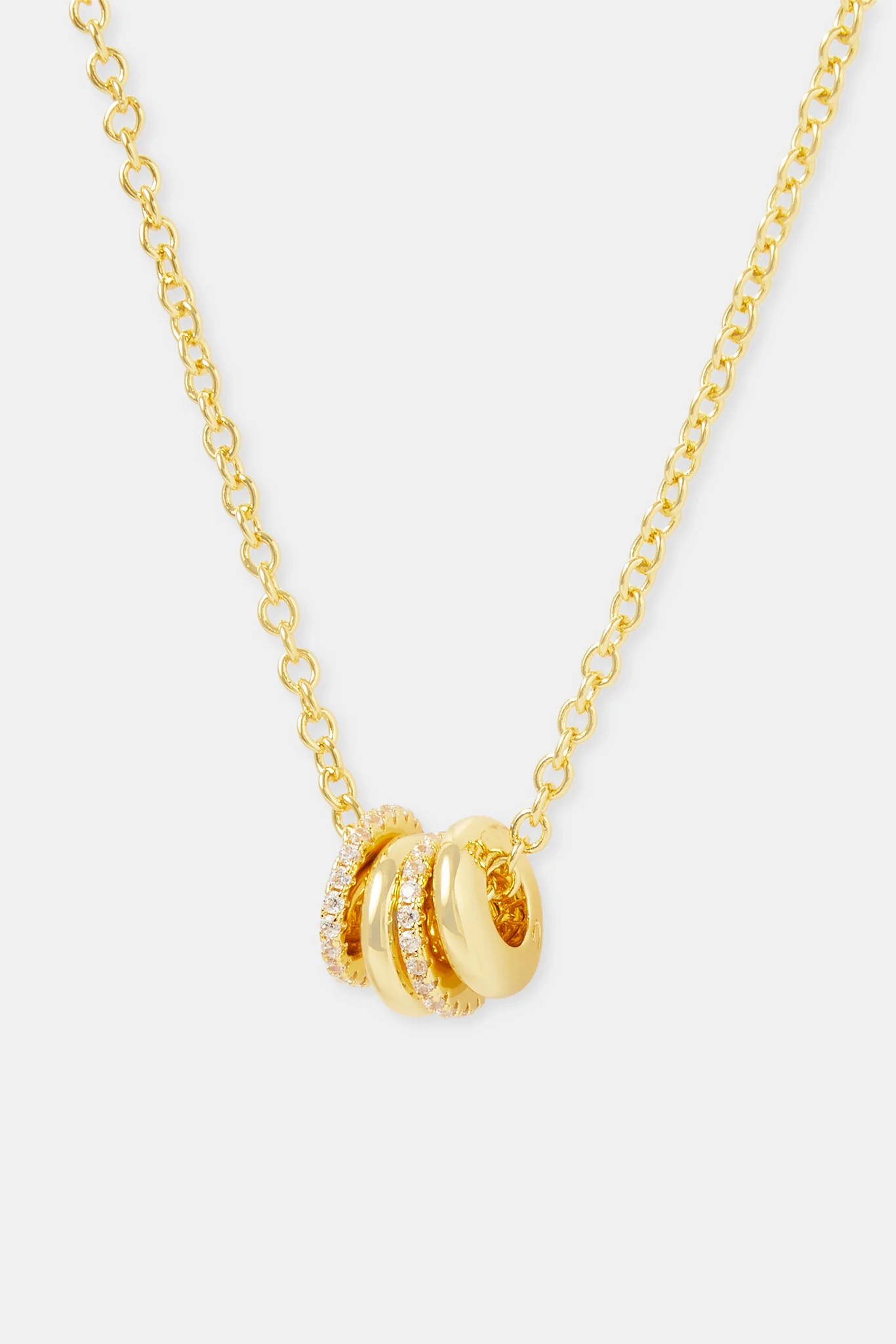Polished and Iced Multi Ring Necklace - 10mm - Gold - Image 2