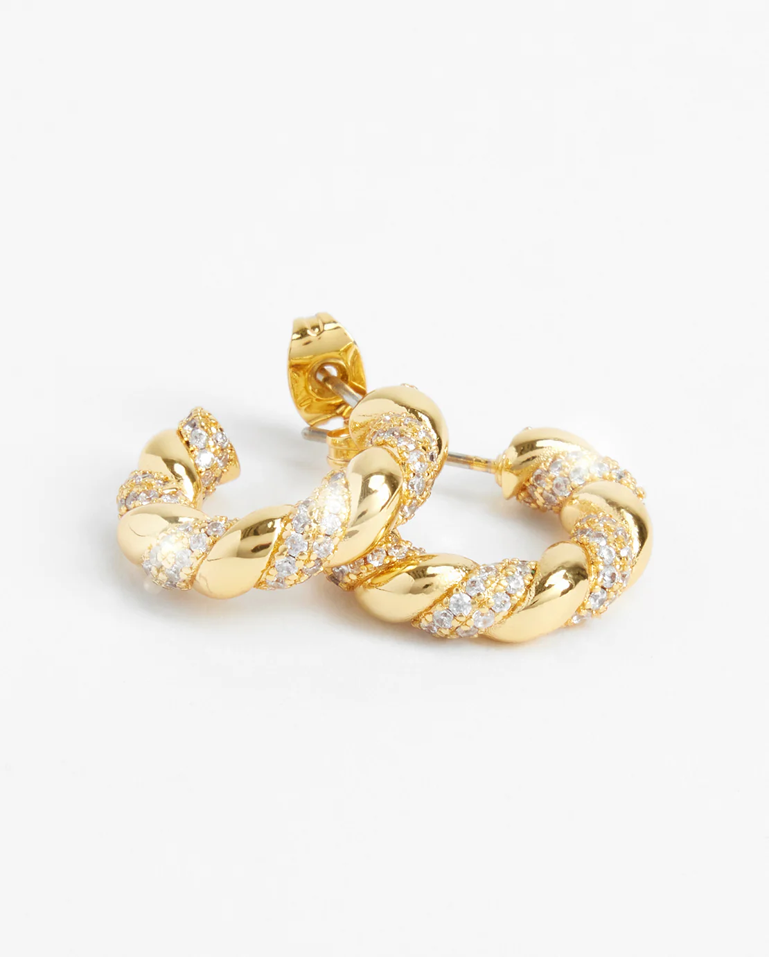 Polished And Iced Twist Hoop Earrings - Gold - Image 3