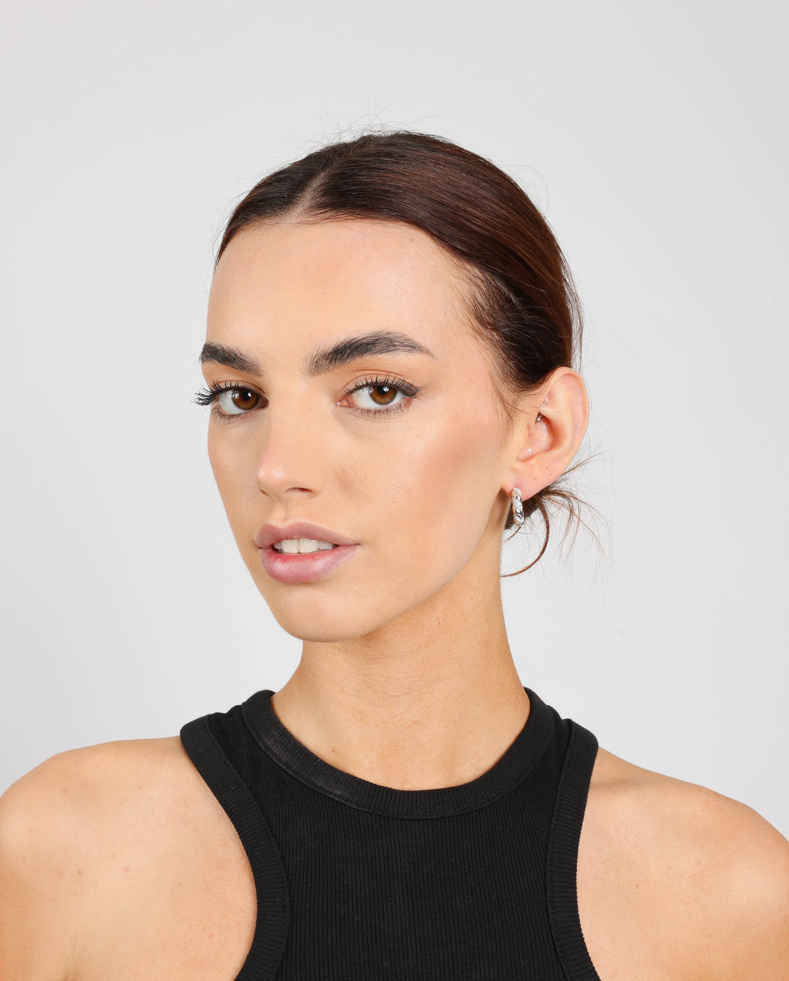 Polished And Iced Twist Hoop Earrings - Image 2