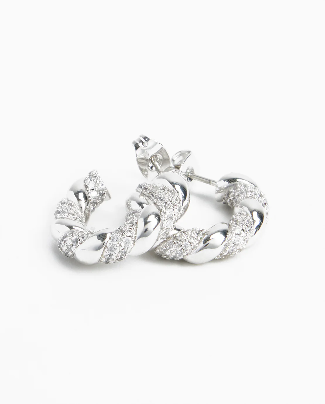 Polished And Iced Twist Hoop Earrings - Image 3