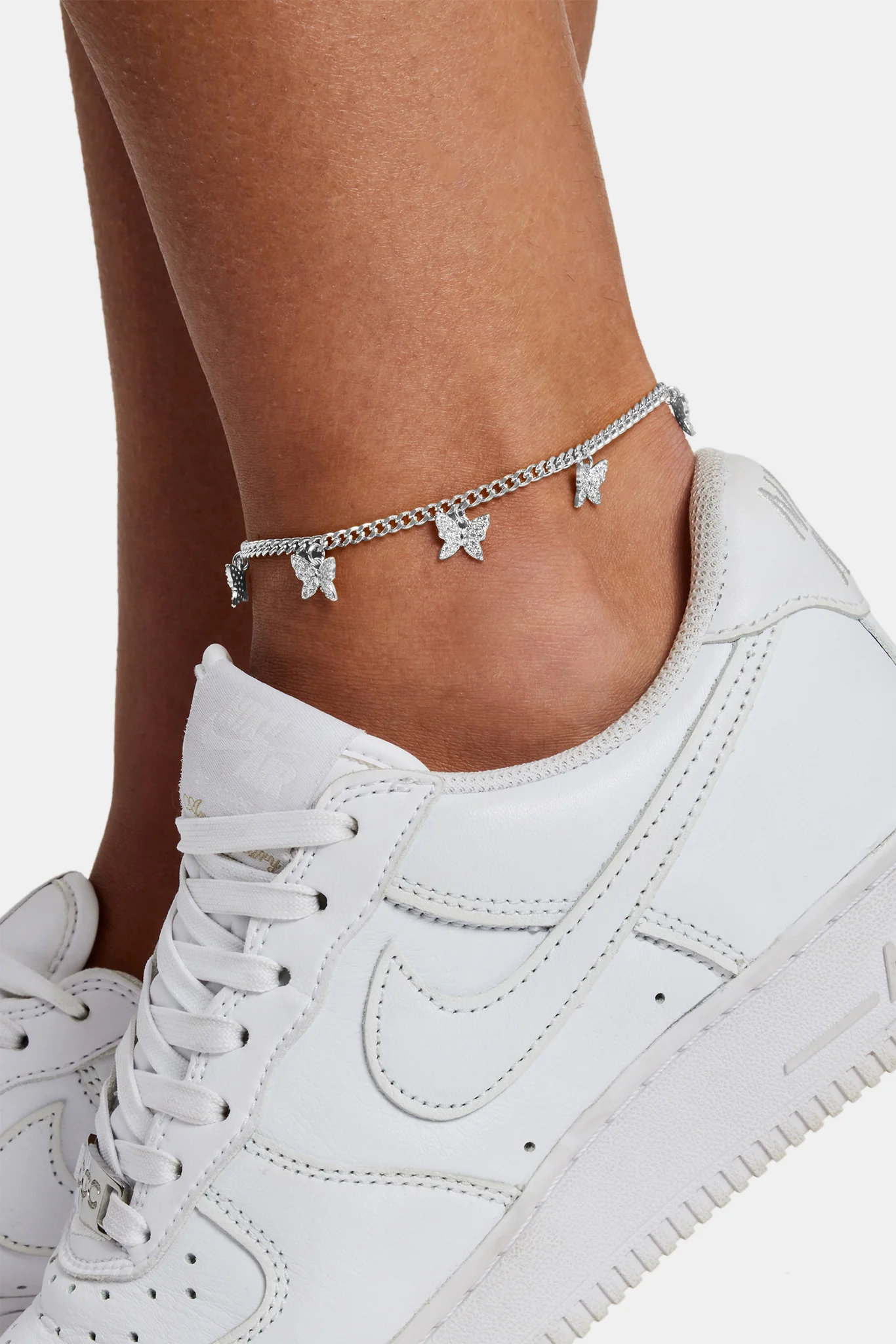 Polished Butterfly Drop Anklet - 3mm - White - Image 2