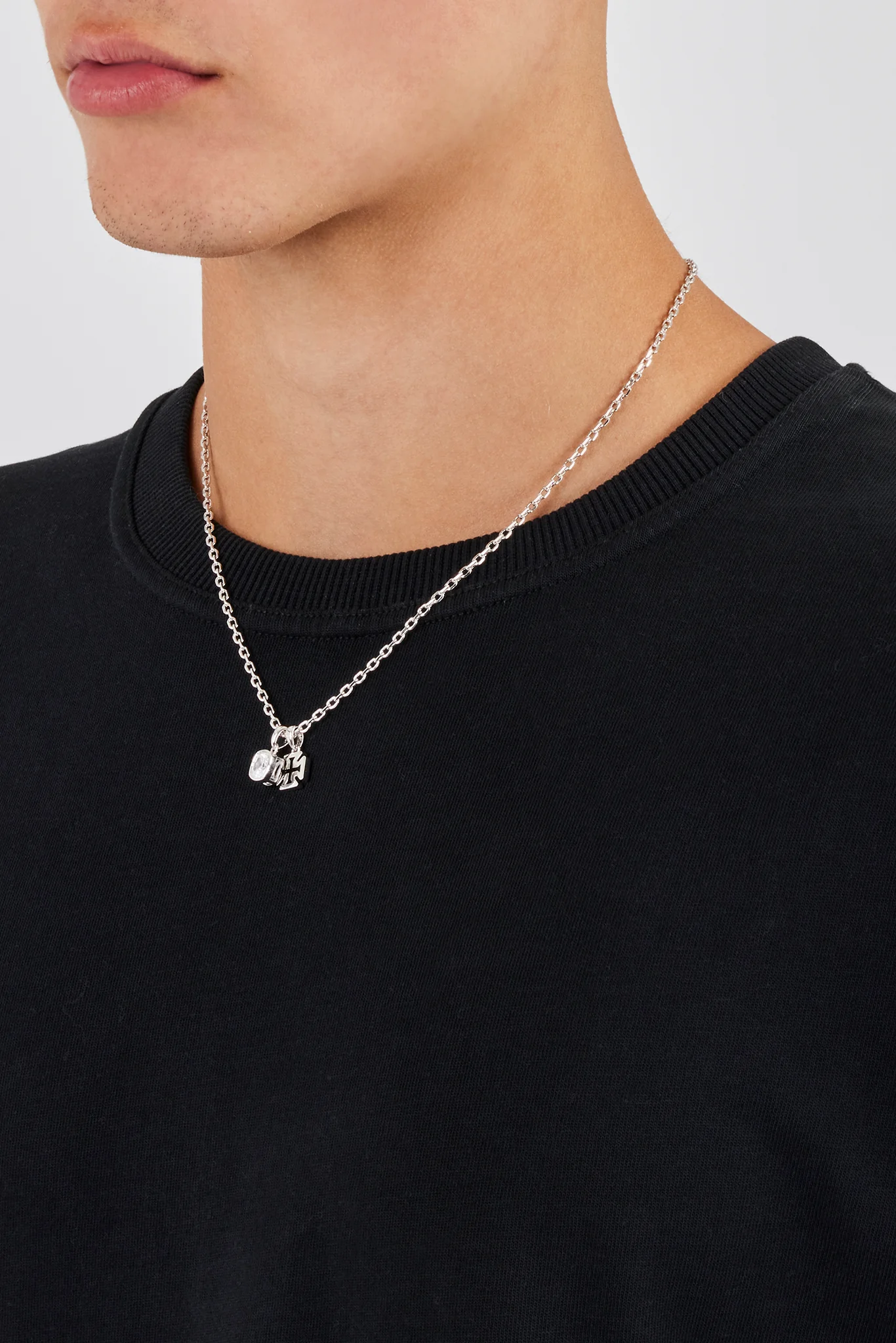 Polished Cross & Clear Gemstone Necklace - 10mm - Image 3