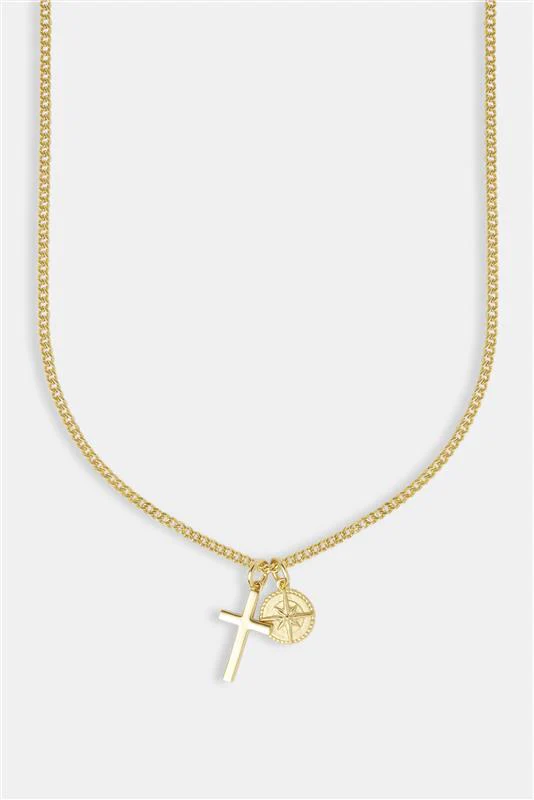 Polished Cross & Compass Layered Necklace - 15mm - Gold - Image 2
