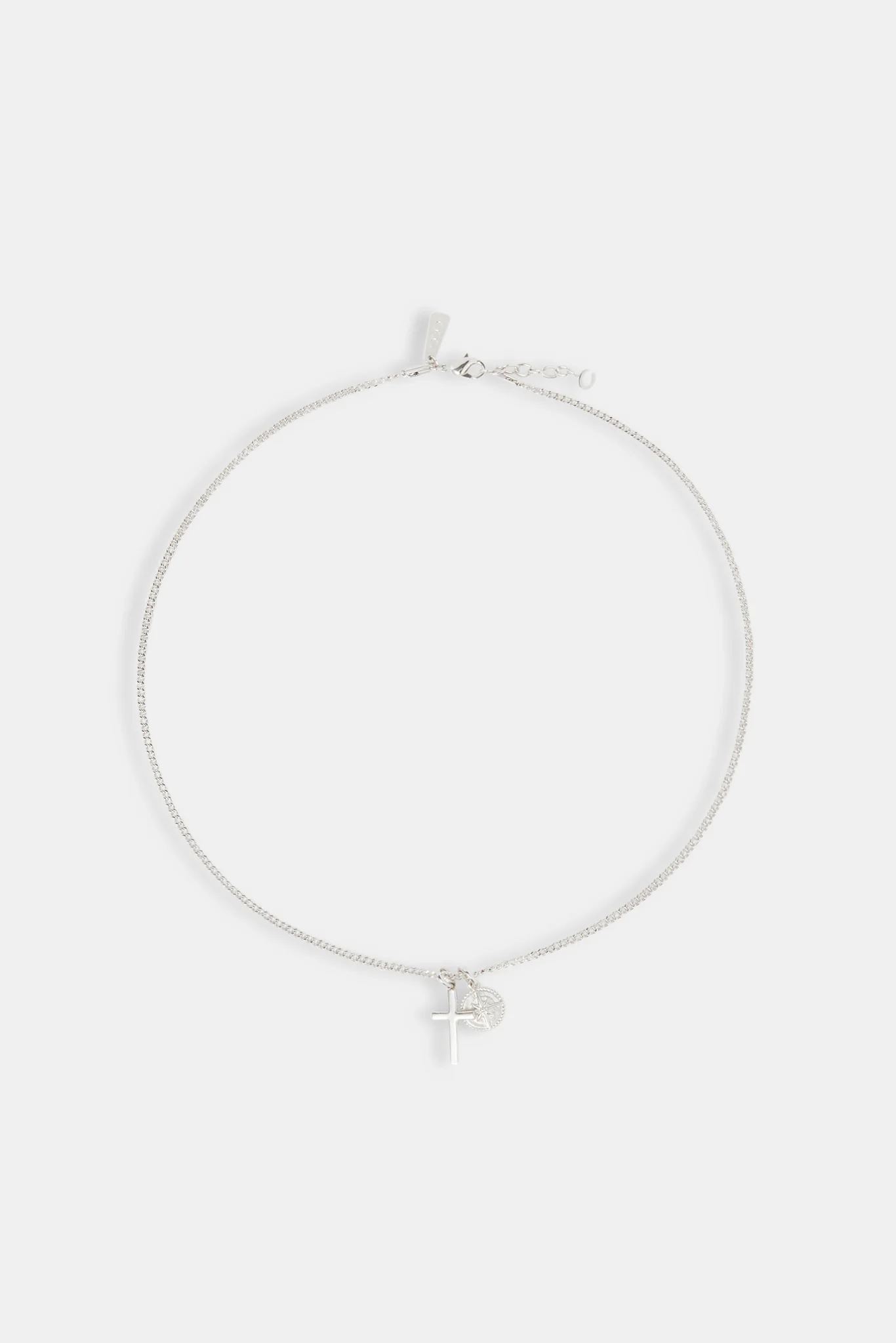 Polished Cross & Compass Layered Necklace - 15mm - White - Image 4