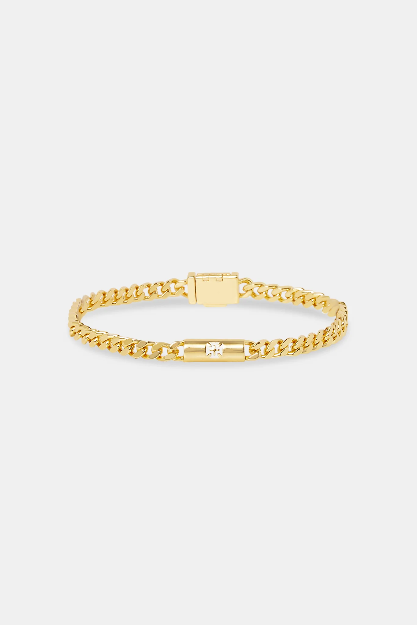 Polished Cross Motif Cuban Bracelet - 5mm - Gold - Image 2