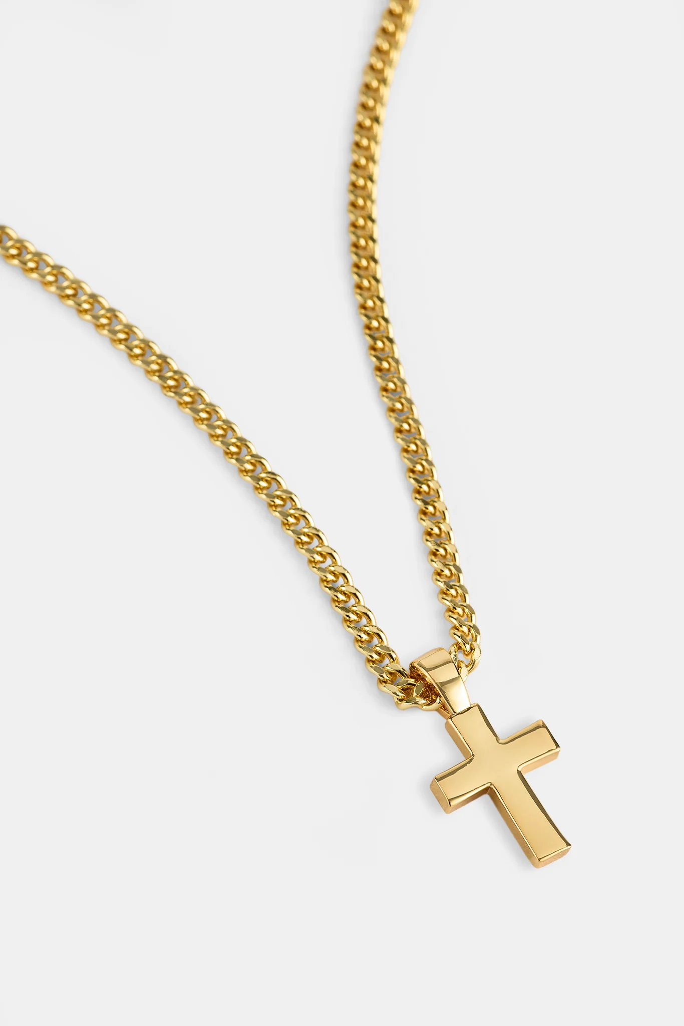 Polished Drop Cross Cuban Chain - 3mm - Gold - Image 2
