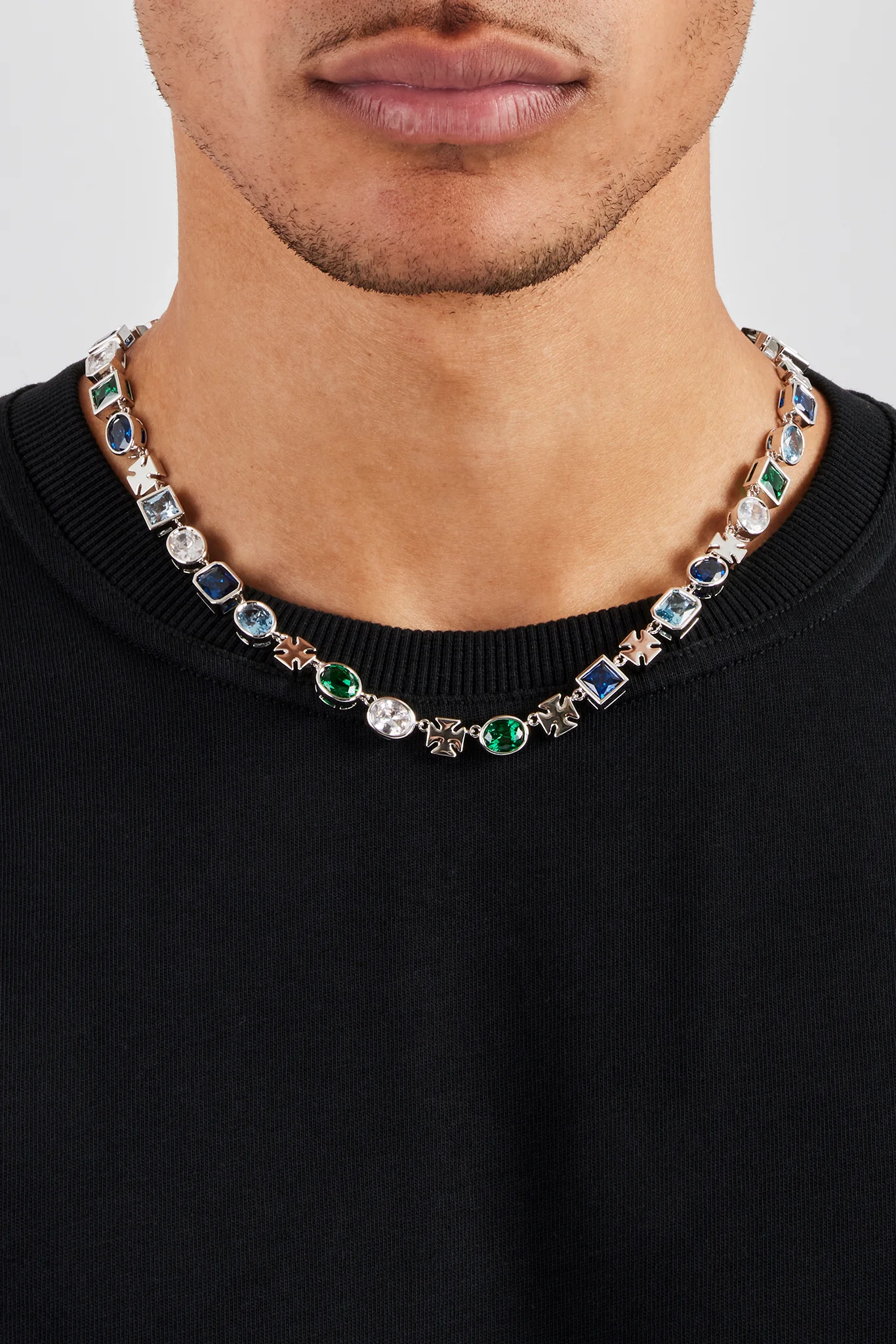 Polished Edge Gemstone & Cross Chain - 8mm