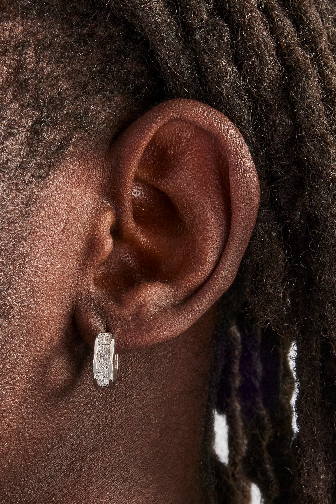 Polished Edge Iced Centre Huggie Earrings - 15mm - Image 2