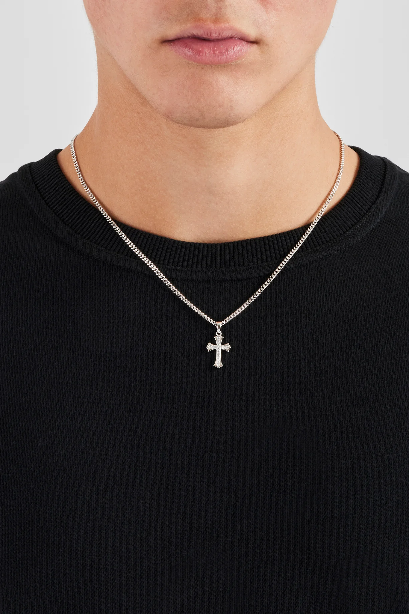 Polished Edge Iced Cross Cuban Necklace - 25mm - Image 2