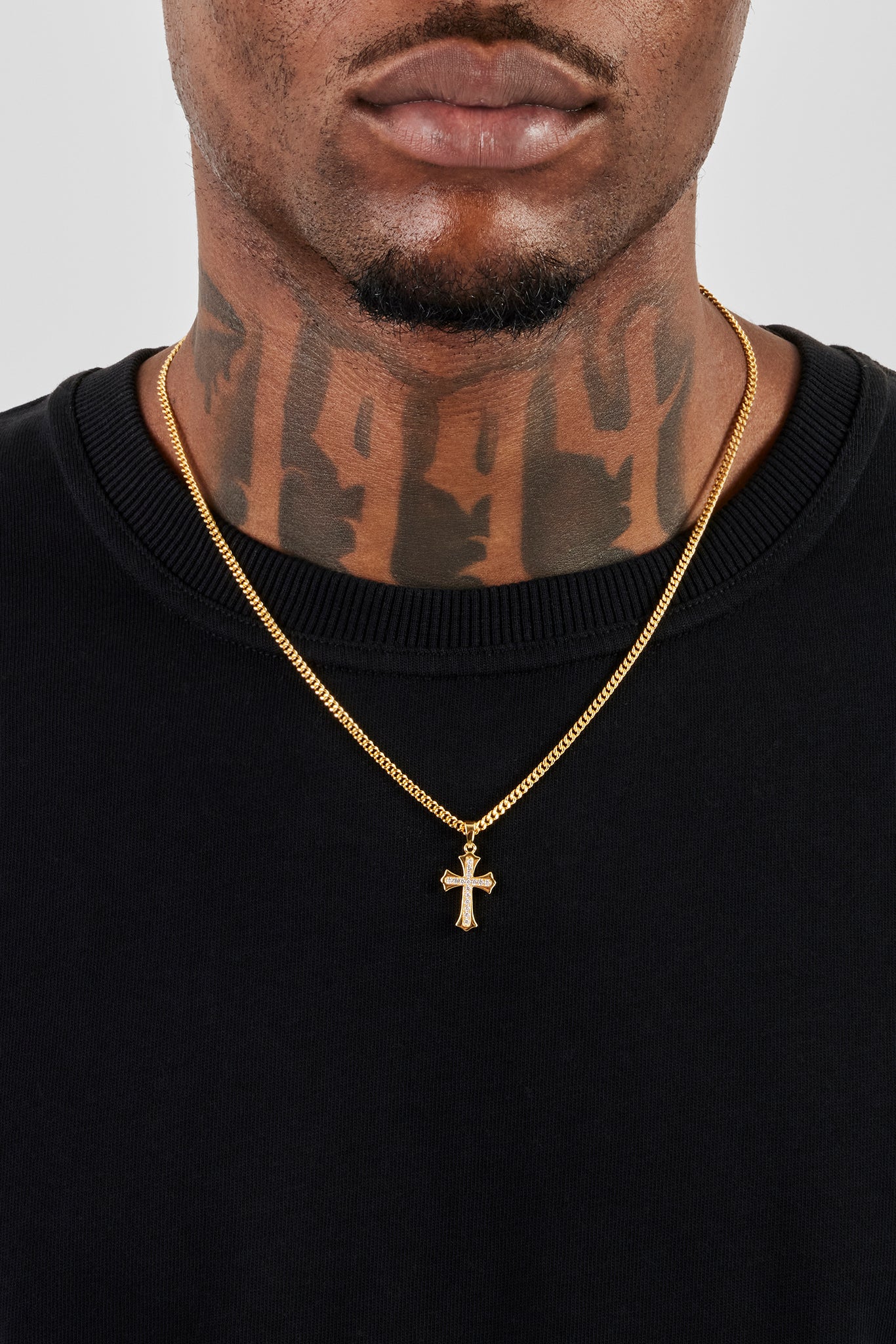 Polished Edge Iced Cross Cuban Necklace - 25mm - Gold - Image 2