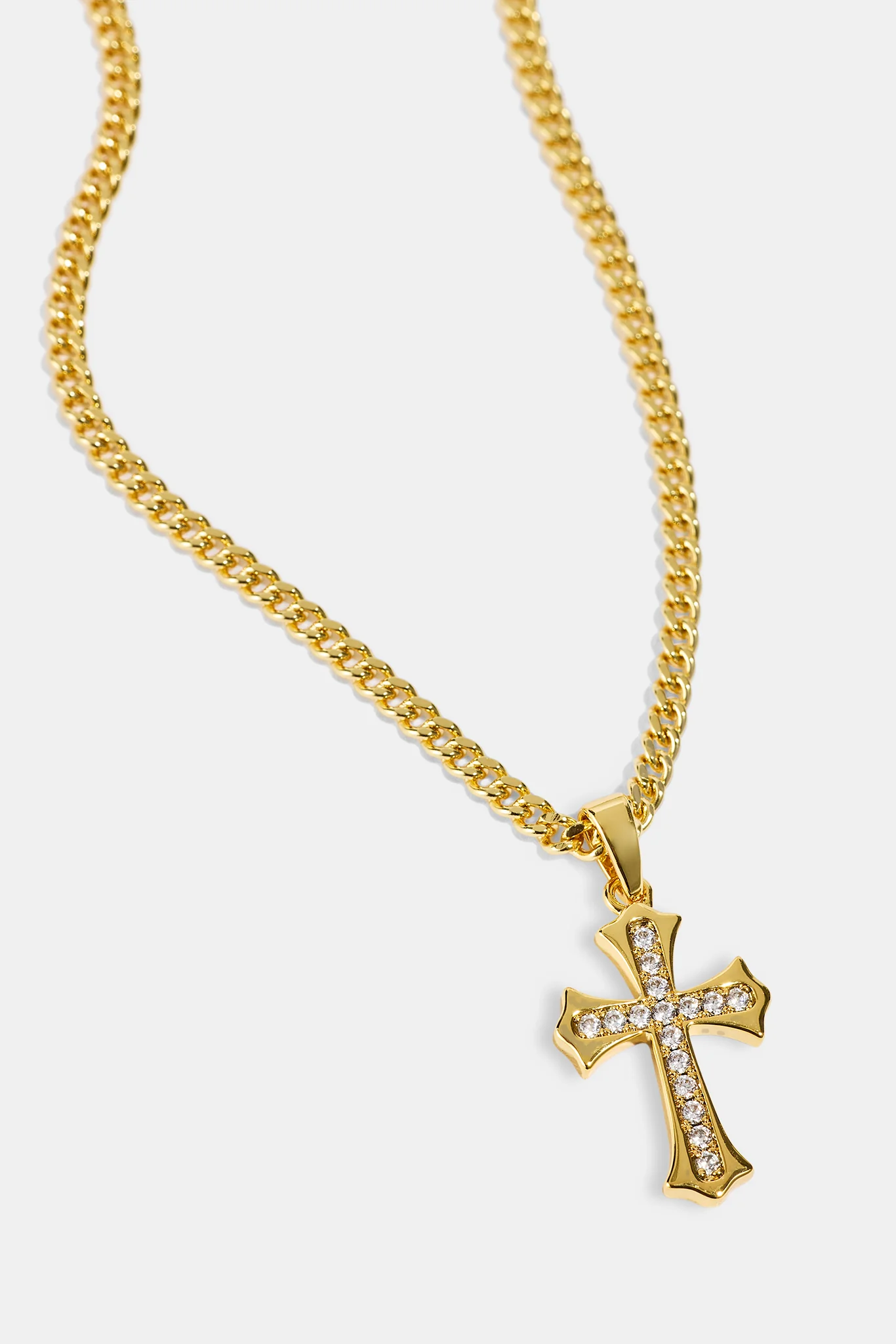 Polished Edge Iced Cross Cuban Necklace - 25mm - Gold - Image 3