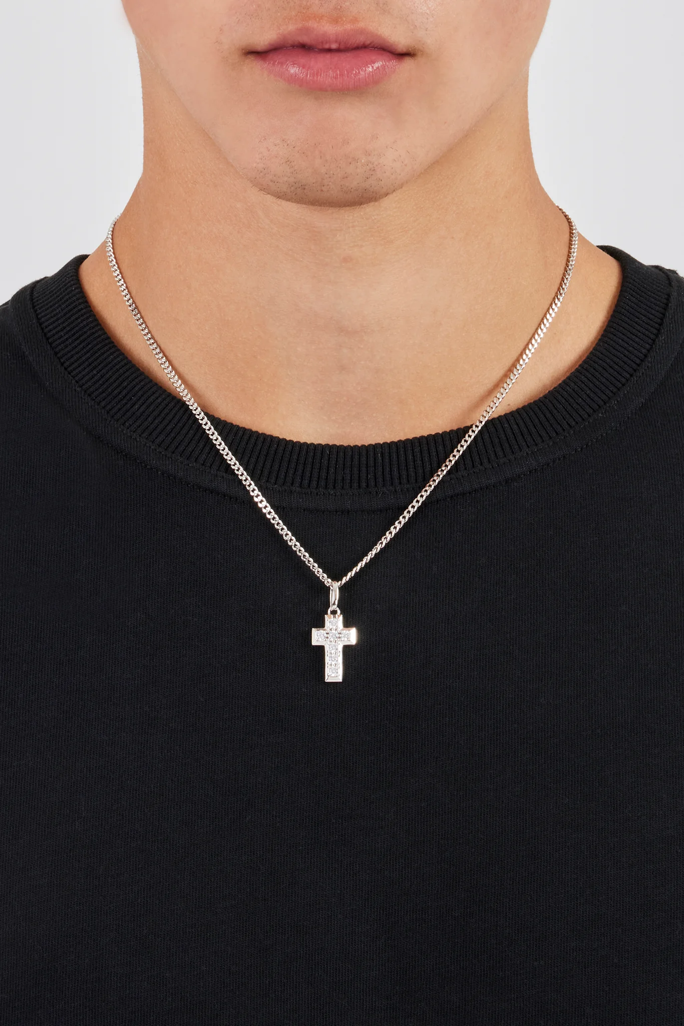 Polished Edge Iced Cross Pendant - 20mm - Image 2