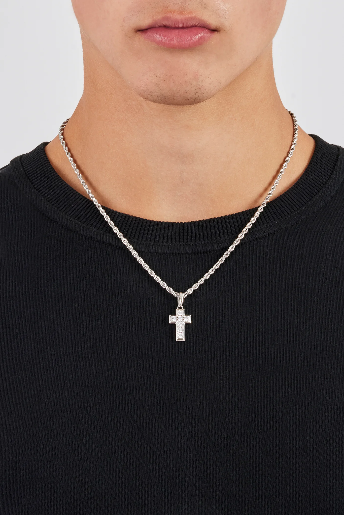 Polished Edge Iced Cross Pendant - 20mm - Image 3