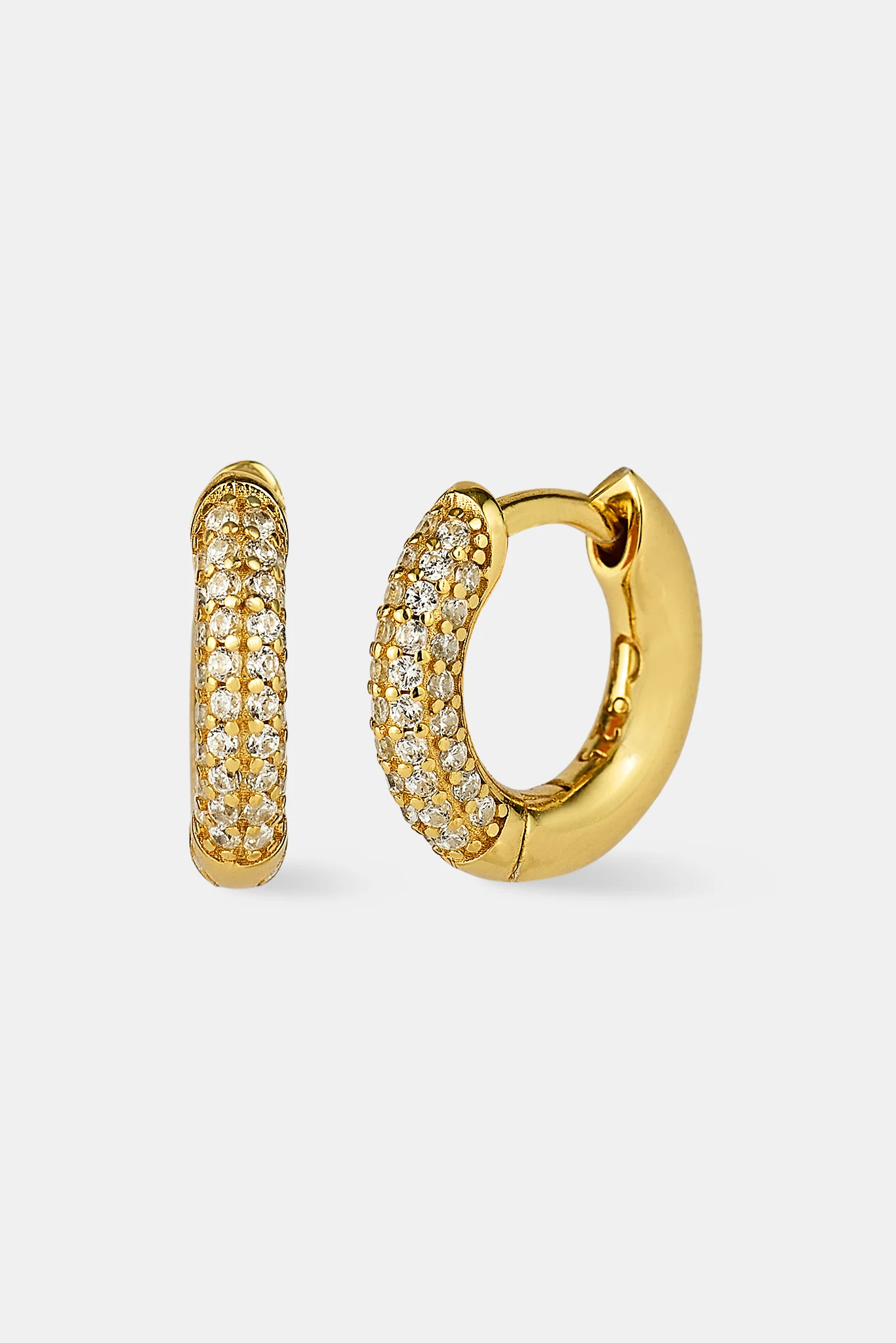 Polished & Iced Huggie Earrings - 12mm - Gold - Image 2