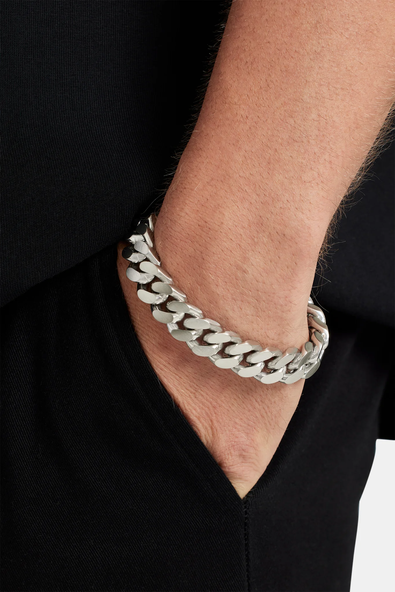 Polished Pewter Flat Cuban Bracelet - Image 2