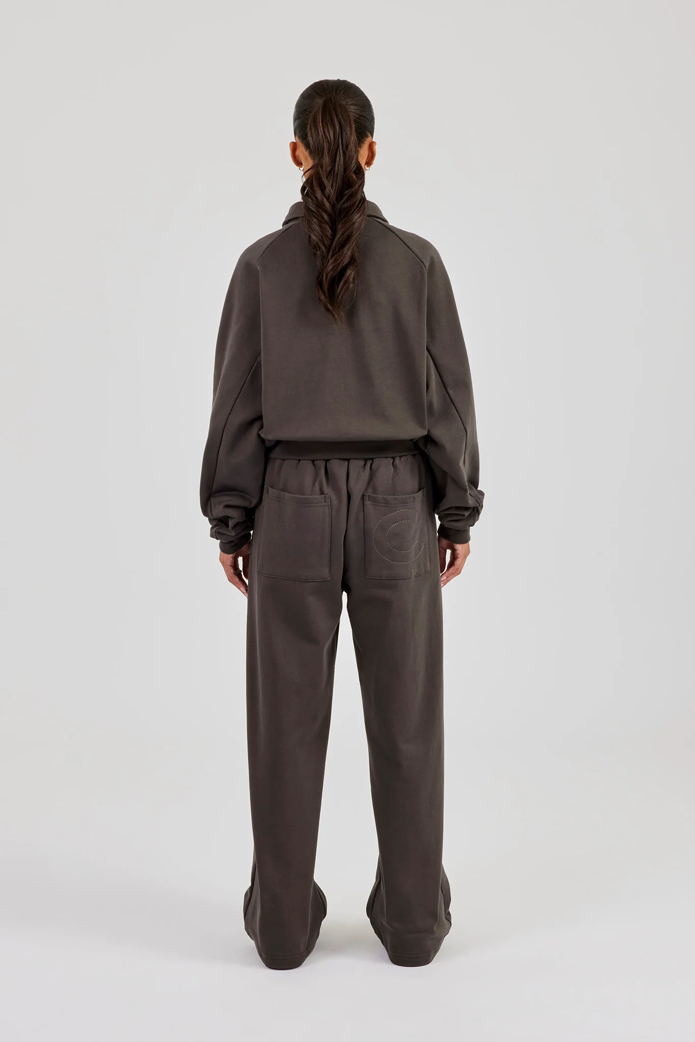 Polo Sweatshirt & Wide Leg Jogger - Coffee - Image 3