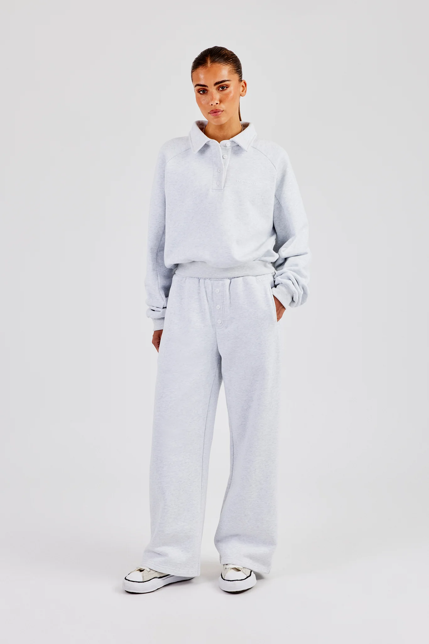 Polo Sweatshirt & Wide Leg Jogger - Heather Grey - Image 3