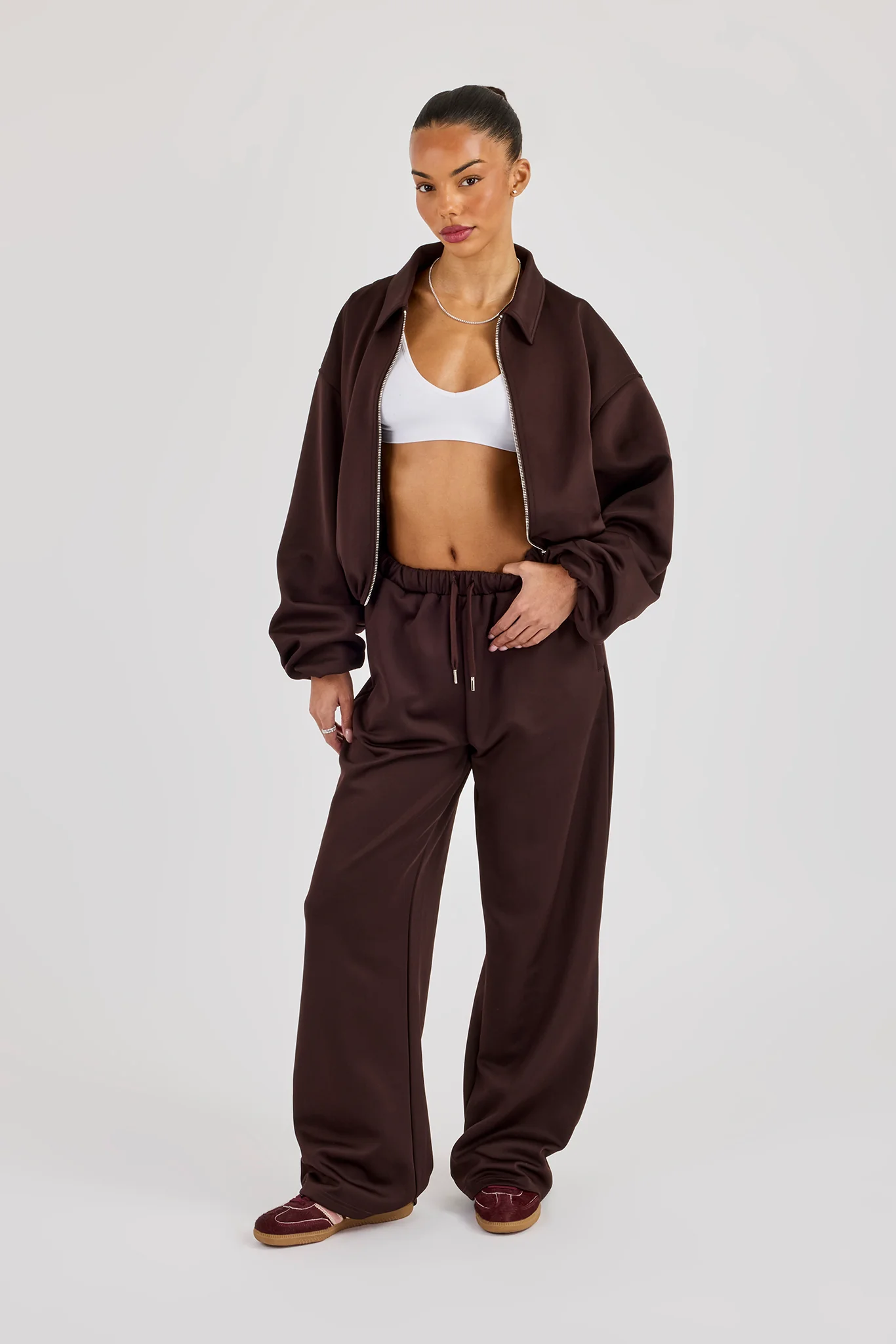 Poly Collared Bomber Jacket - Chocolate - Image 2