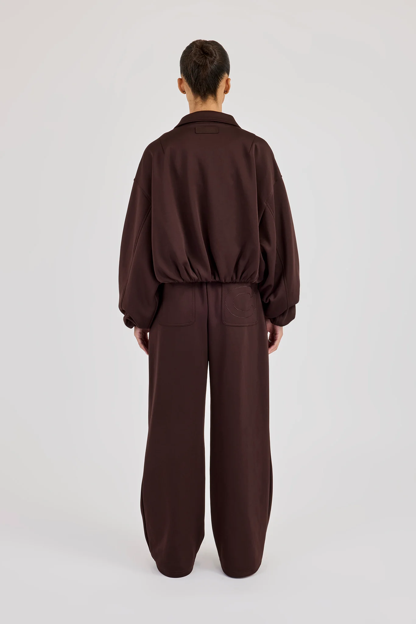 Poly Collared Bomber Jacket & Wide Leg Trouser - Chocolate - Image 4