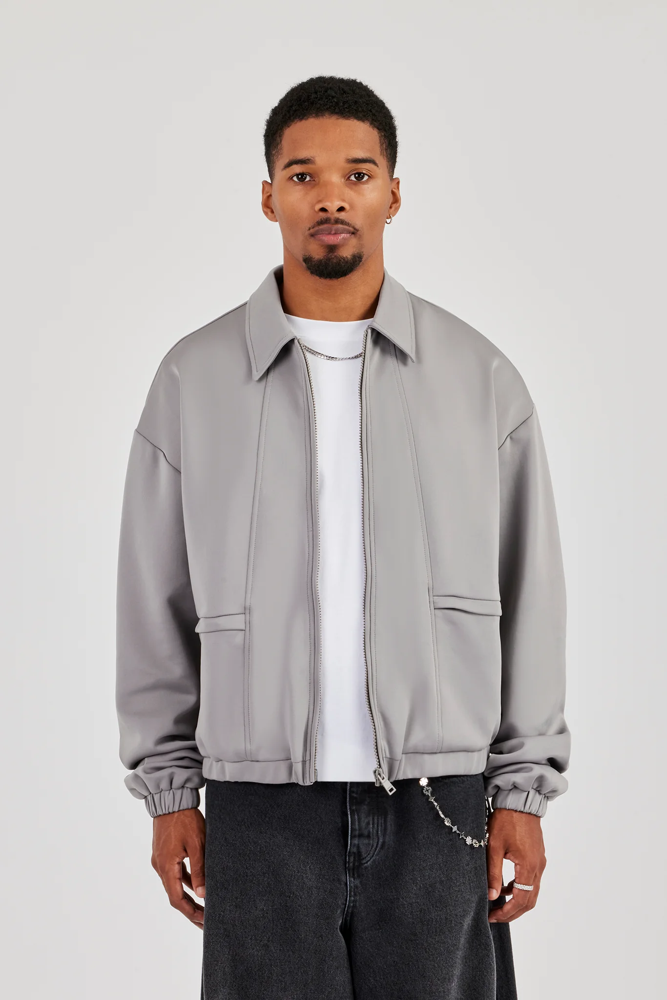 Poly Contrast Track Jacket - Grey - Image 3