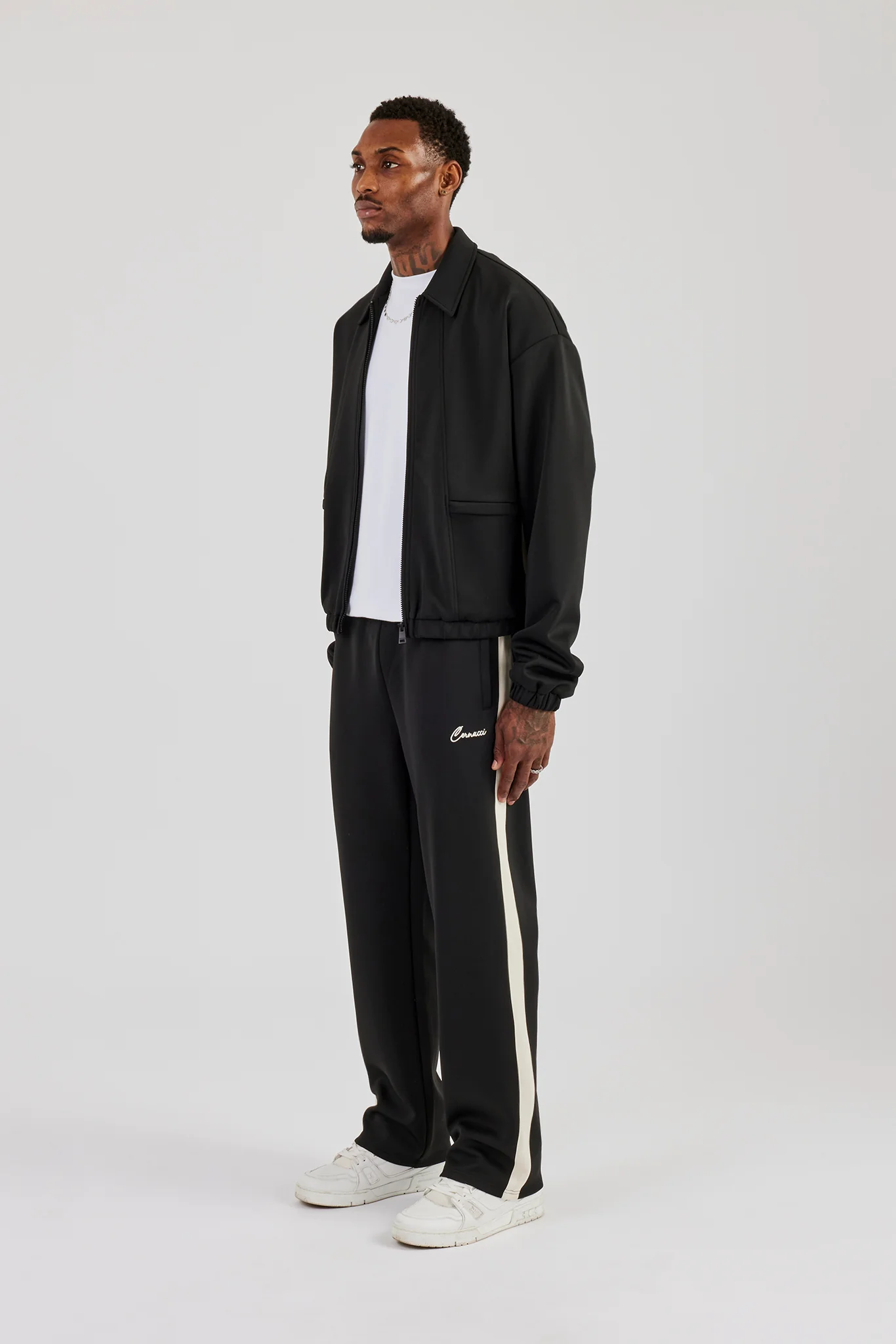 Poly Contrast Track Jacket & Relaxed Trouser- Black - Image 2