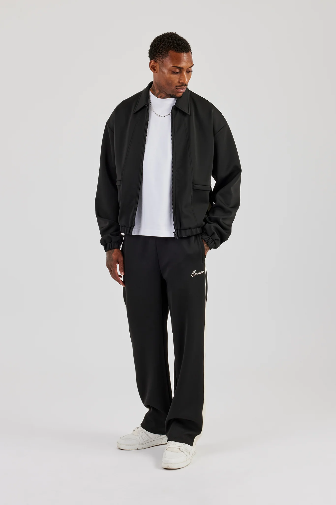 Poly Contrast Track Jacket & Relaxed Trouser- Black - Image 4