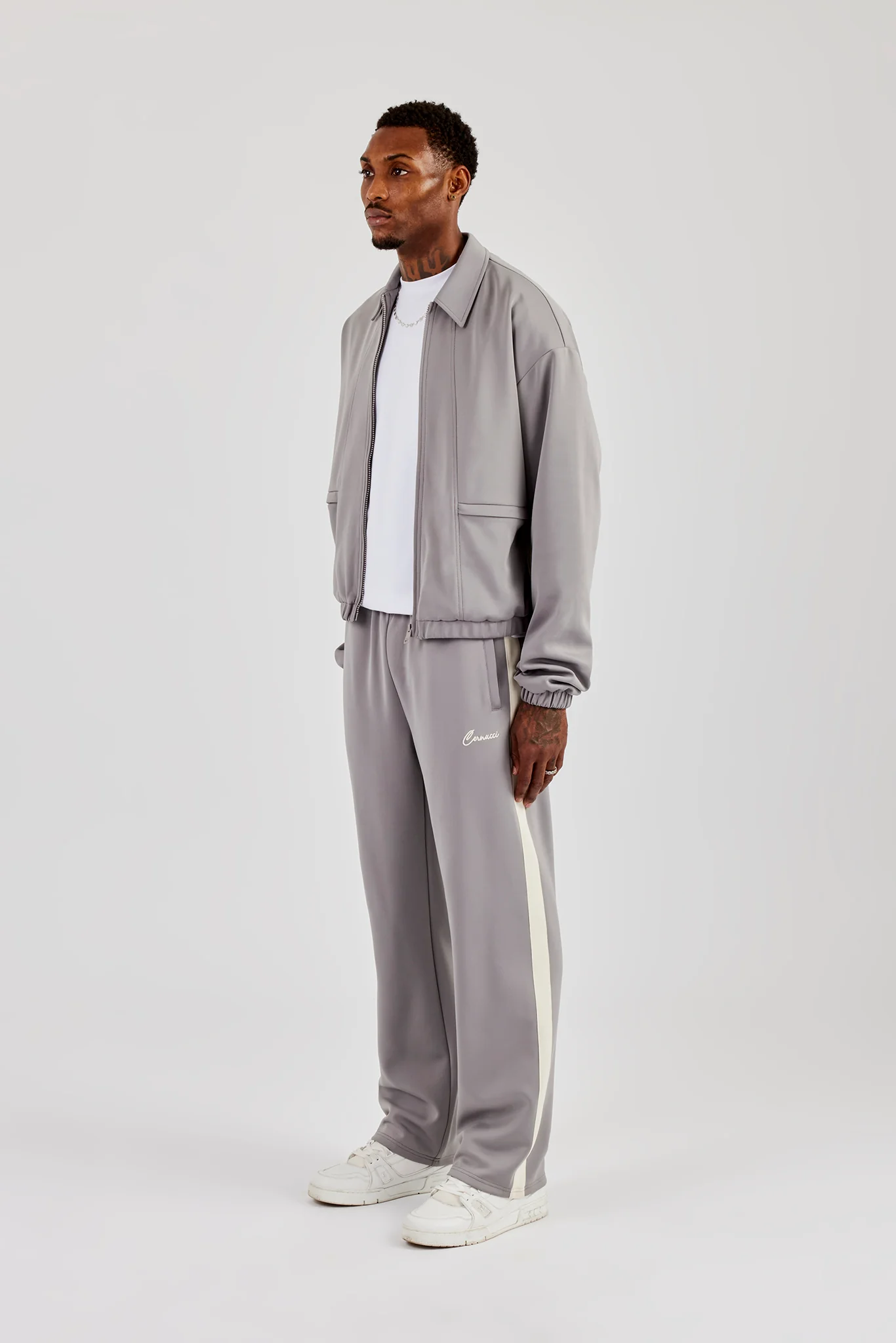 Poly Contrast Track Jacket & Relaxed Trouser - Grey - Image 2