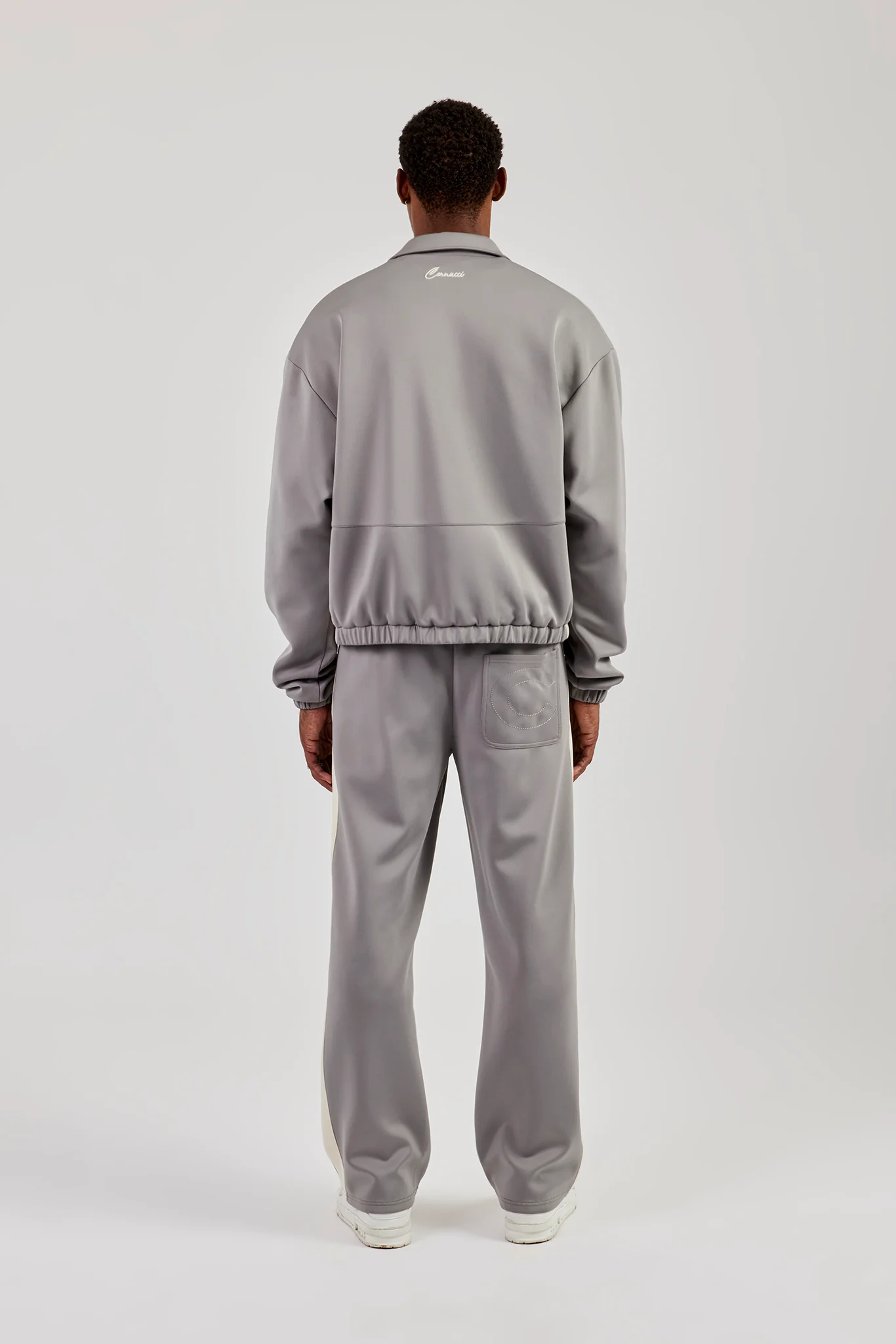 Poly Contrast Track Jacket & Relaxed Trouser - Grey - Image 3