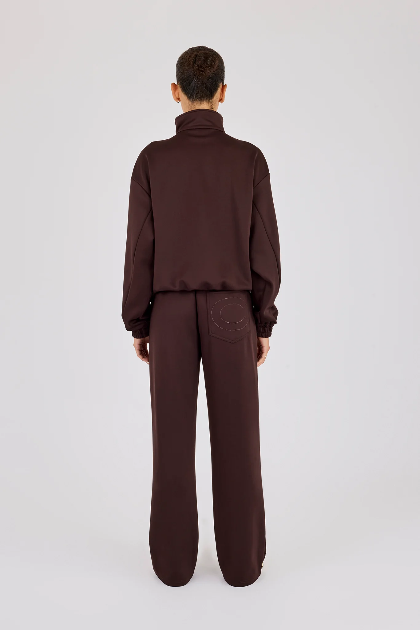 Poly Embroidered Track Jacket & Wide Leg Jogger - Brown - Image 4
