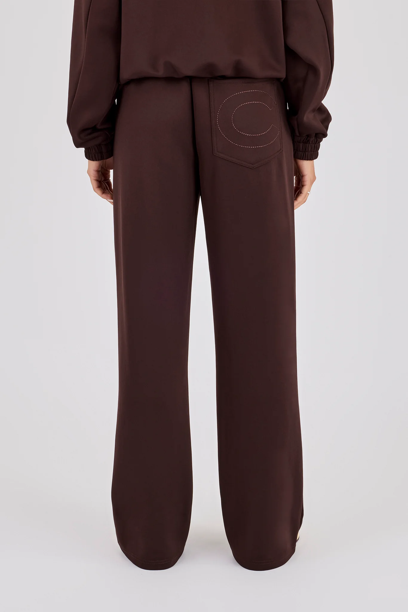 Poly Embroidered Wide Leg Jogger - Brown - Image 3