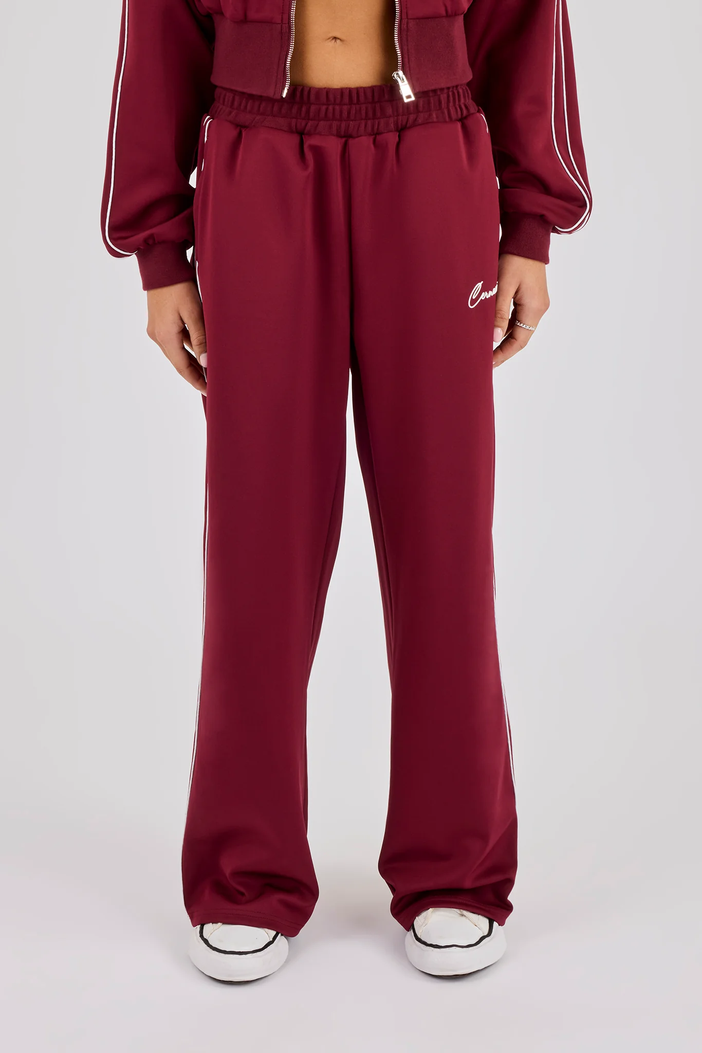 Poly Piping Track Pant - Burgundy - Image 2