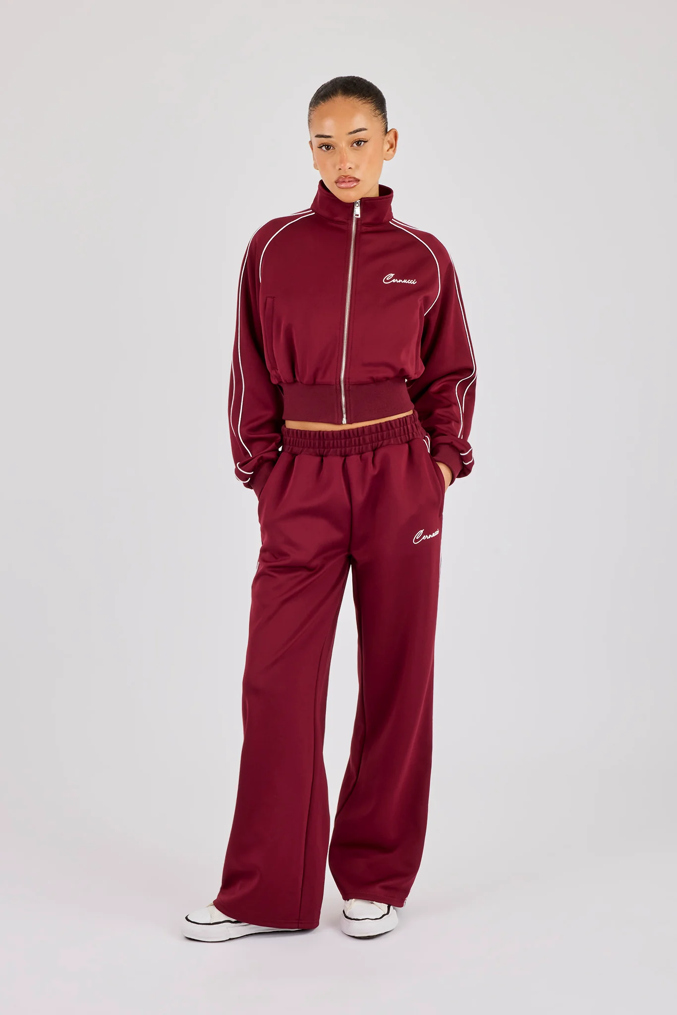 Poly Piping Tracksuit - Burgundy - Image 4