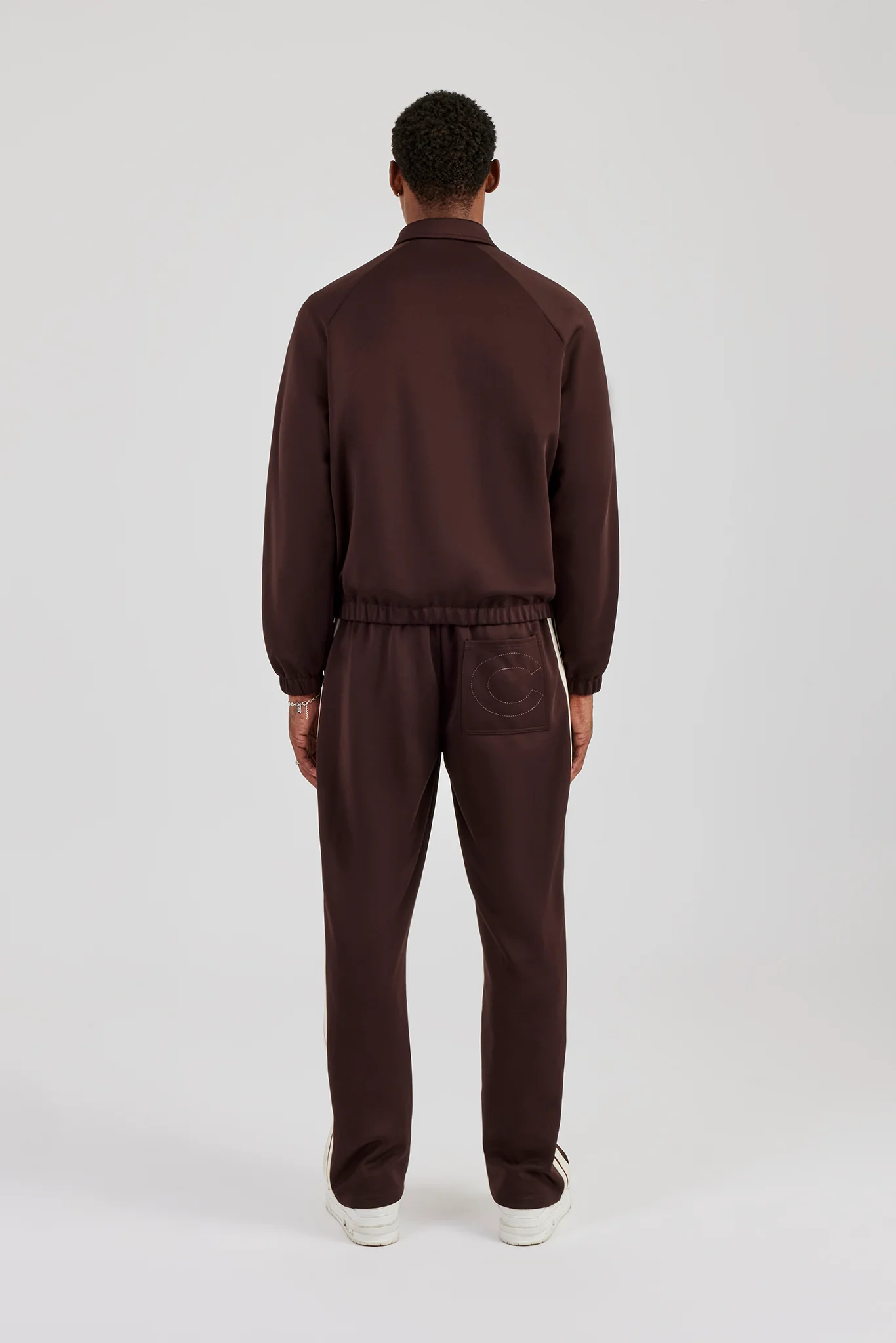 Poly Track Jacket With Side Stripes & Trouser  - Coffee - Image 4