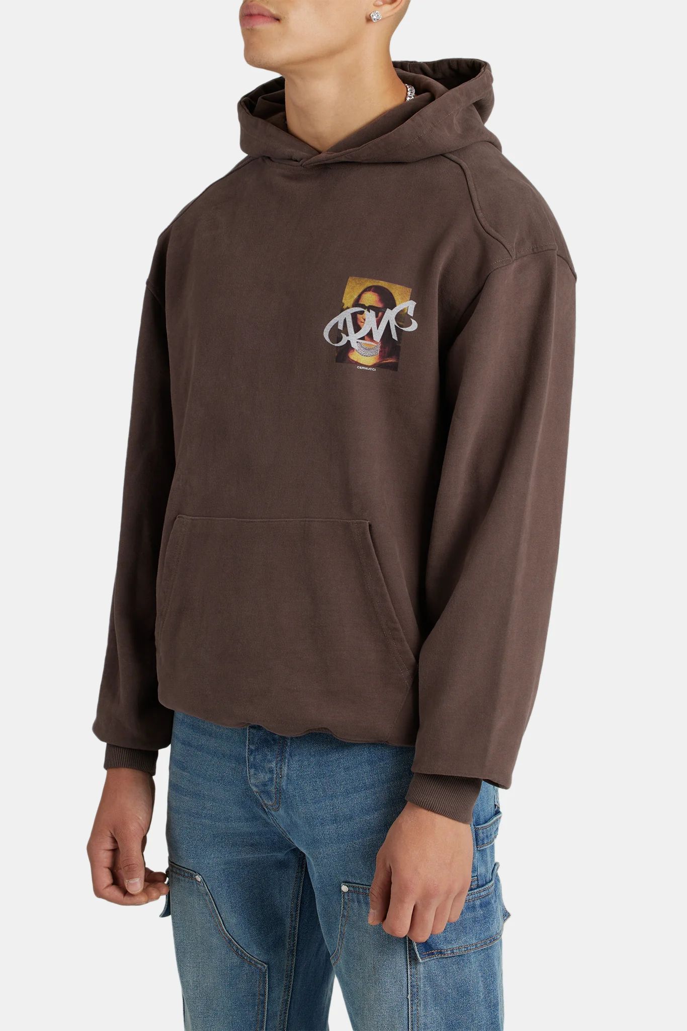 Portrait Graffiti Graphic Hoodie - Chocolate - Image 4