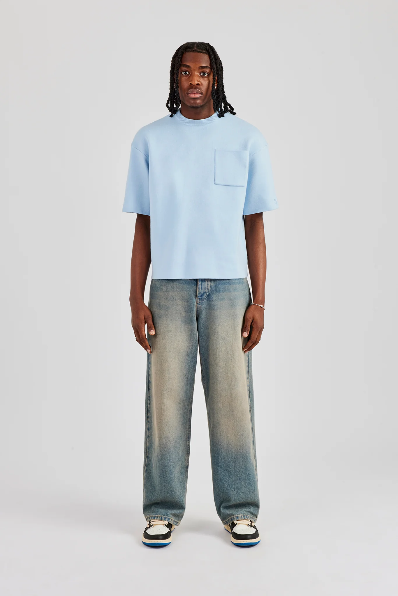 Premium Knitted Short Sleeve Boxy T-Shirt - Powder Blue - Image 5