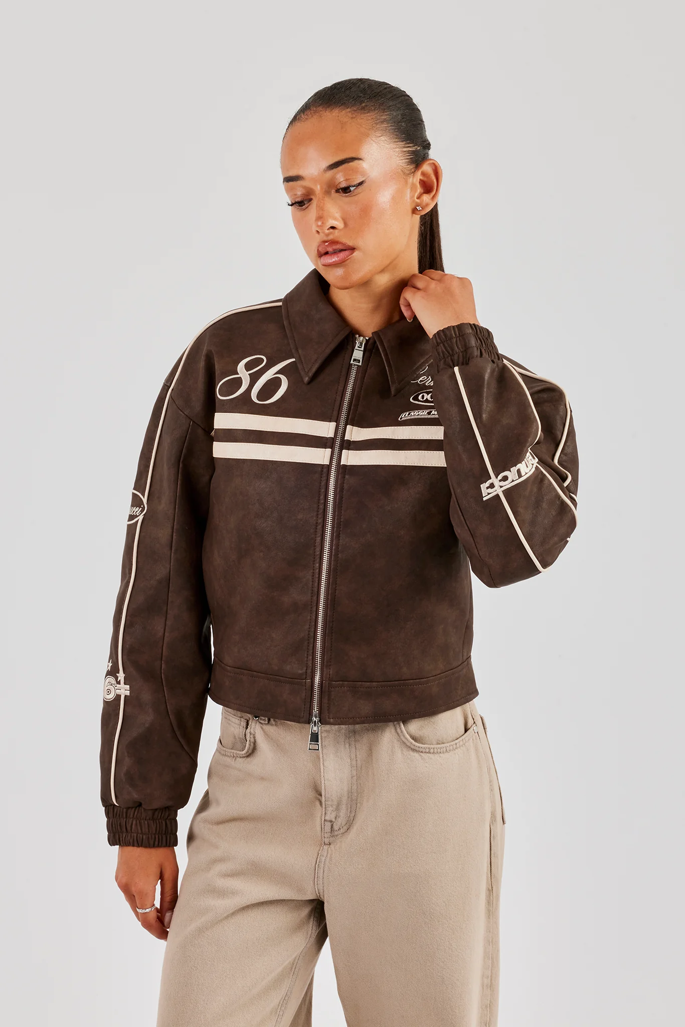 PU 86 Moto Harrington Jacket - Brown - Image 4