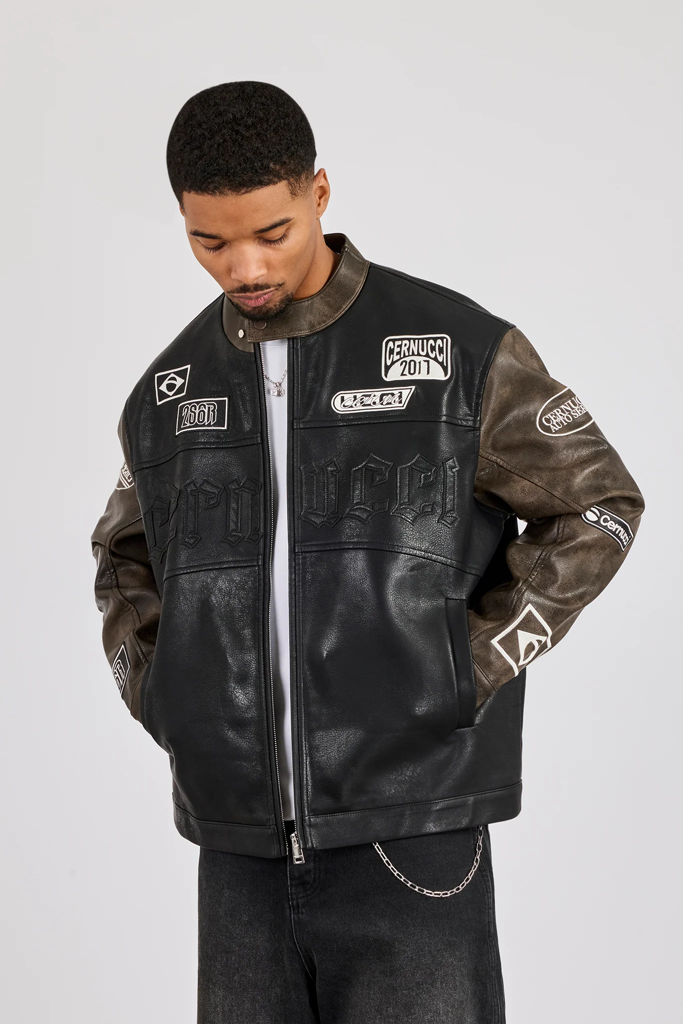 PU Applique Moto Jacket - Black - Image 2