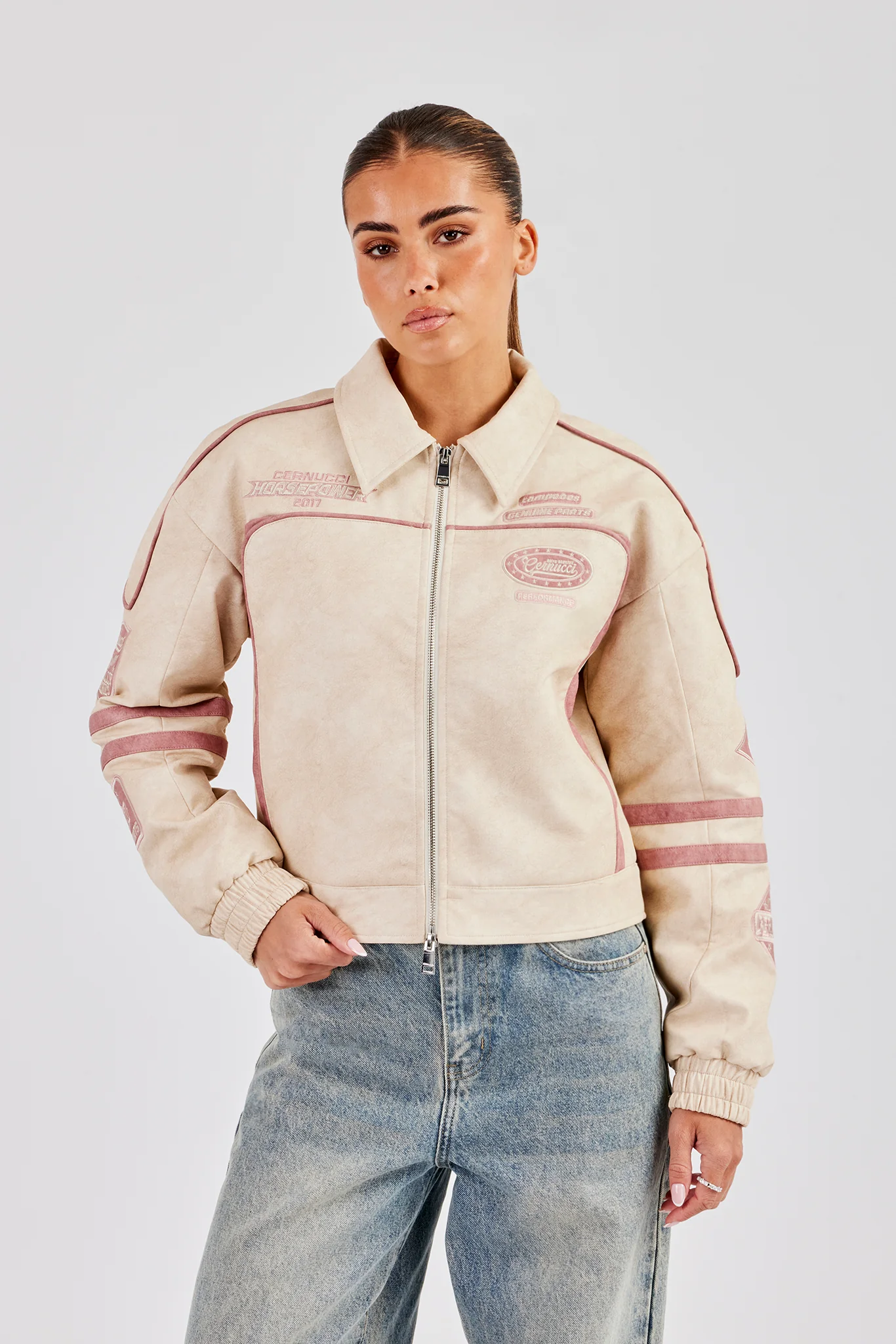 PU Moto Badge Harrington Jacket - Off White - Image 4