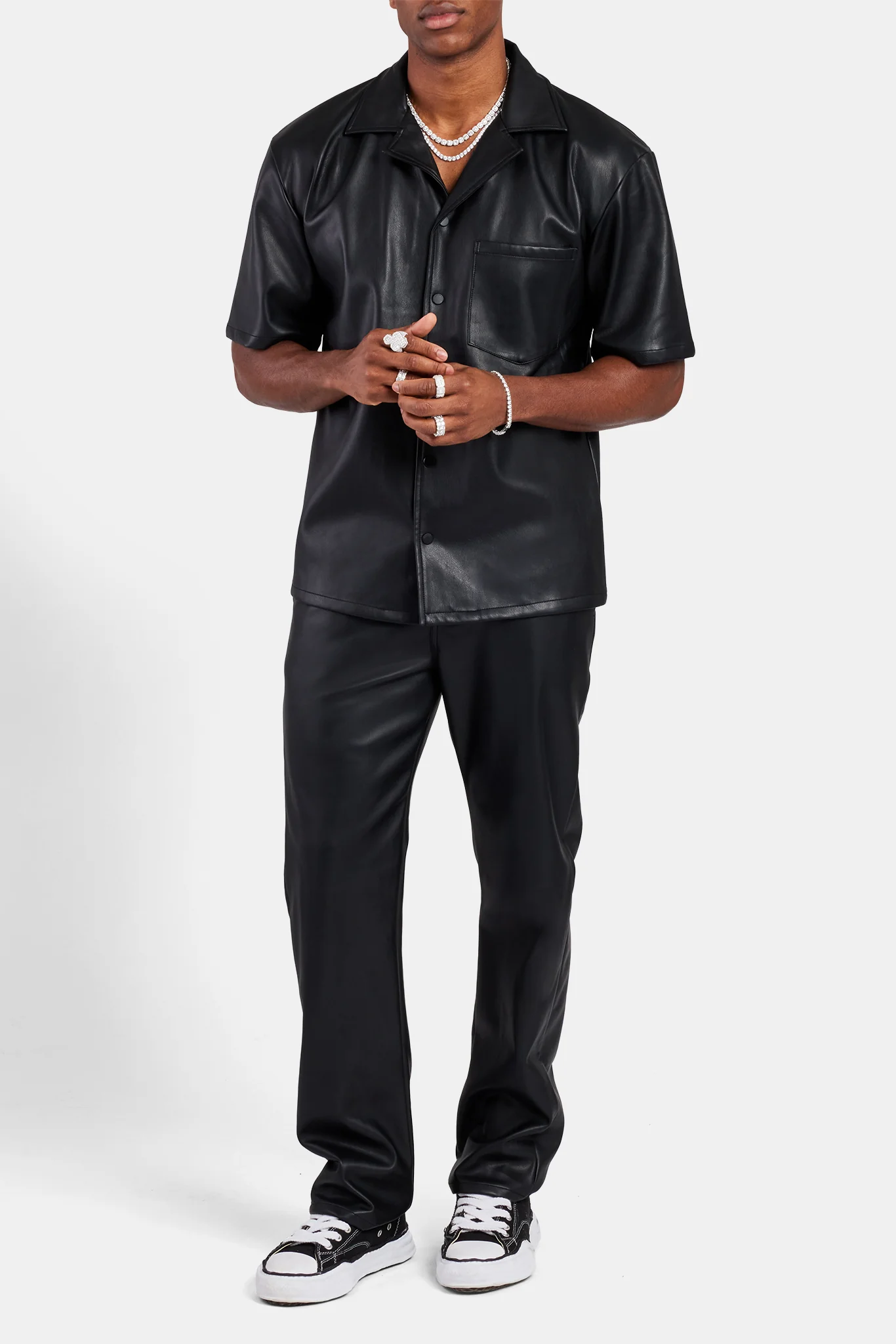 Faux Leather Shirt With Pocket - Black - Image 2