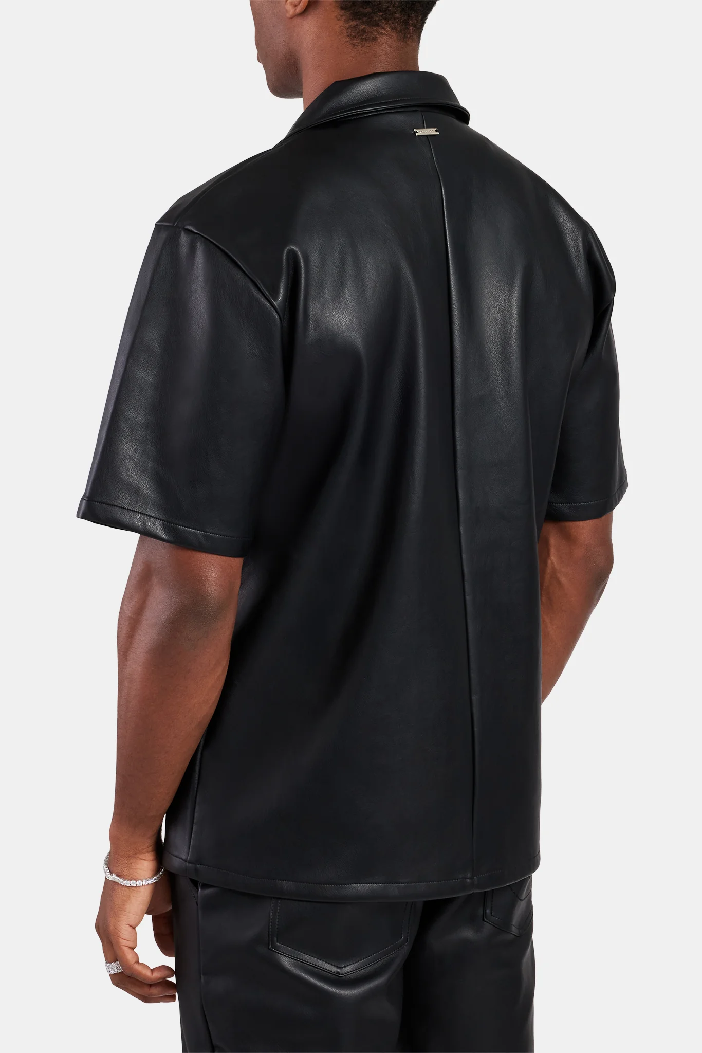 Faux Leather Shirt With Pocket - Black - Image 3