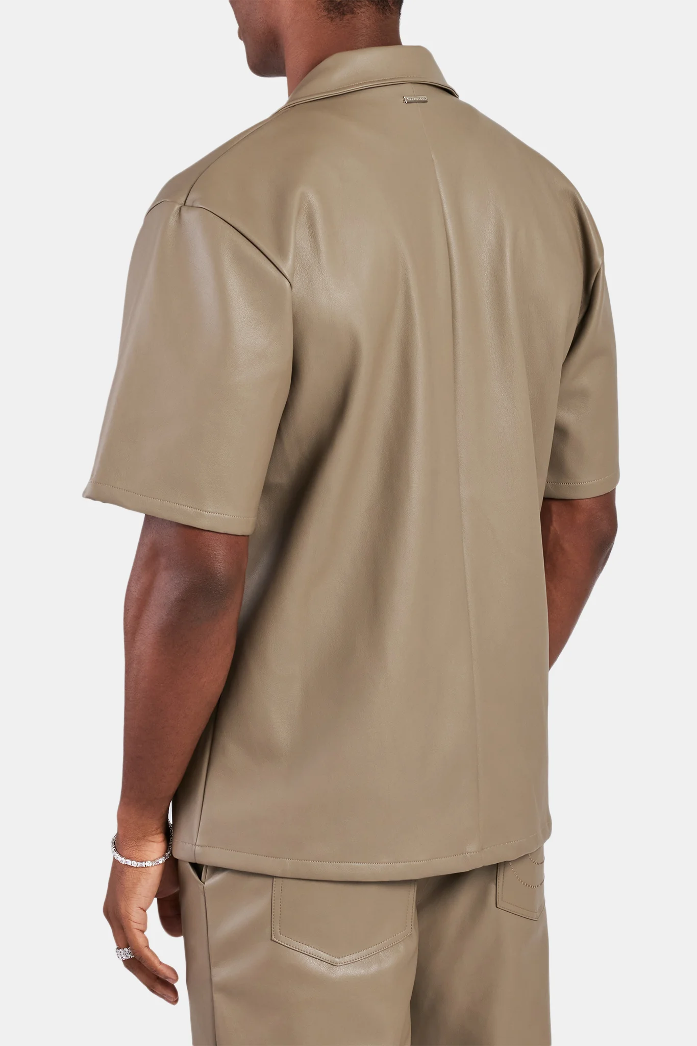 Faux Leather Shirt With Pocket - Taupe - Image 2