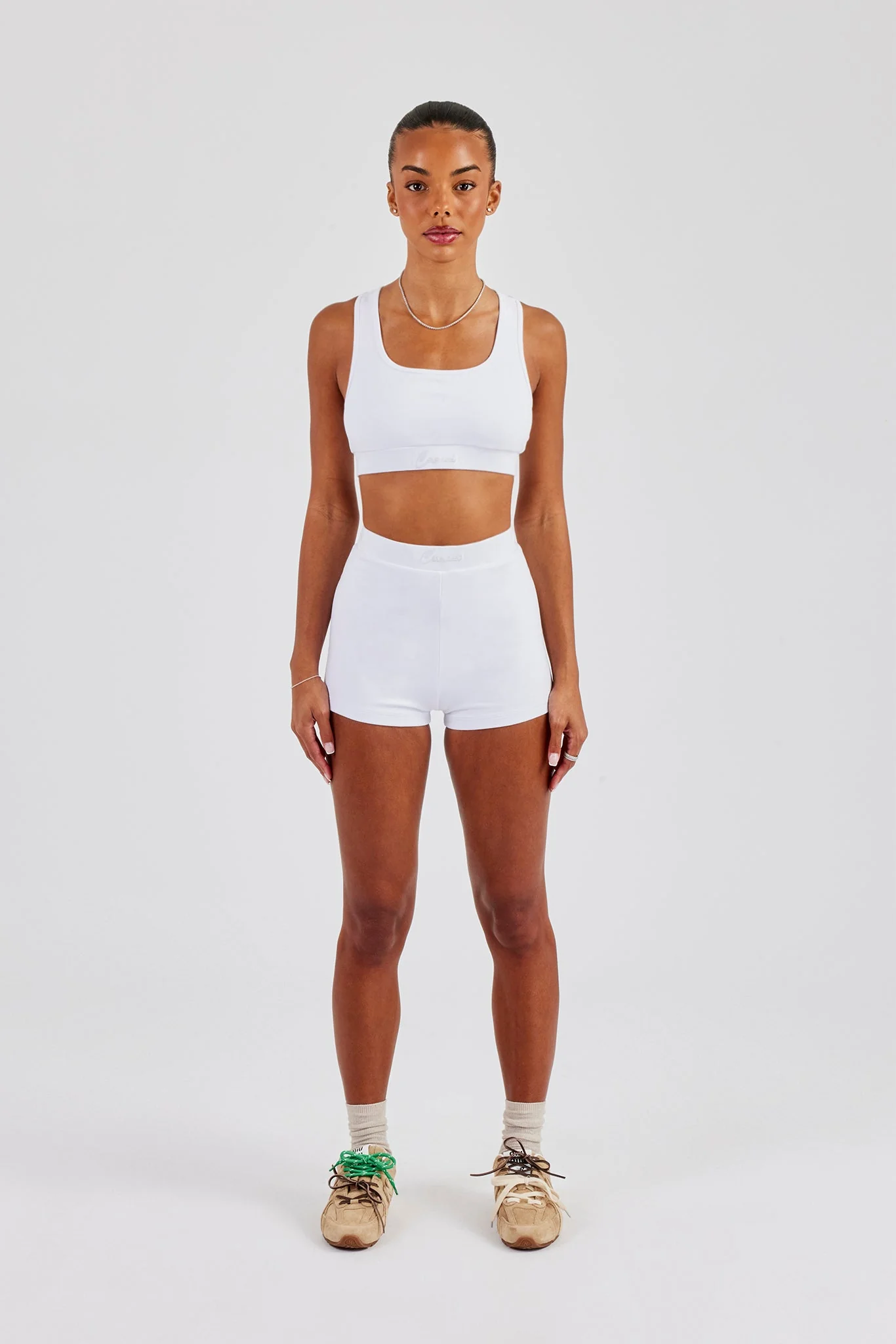 Racer Back Bralet & Jersey Boxer Short - White - Image 4
