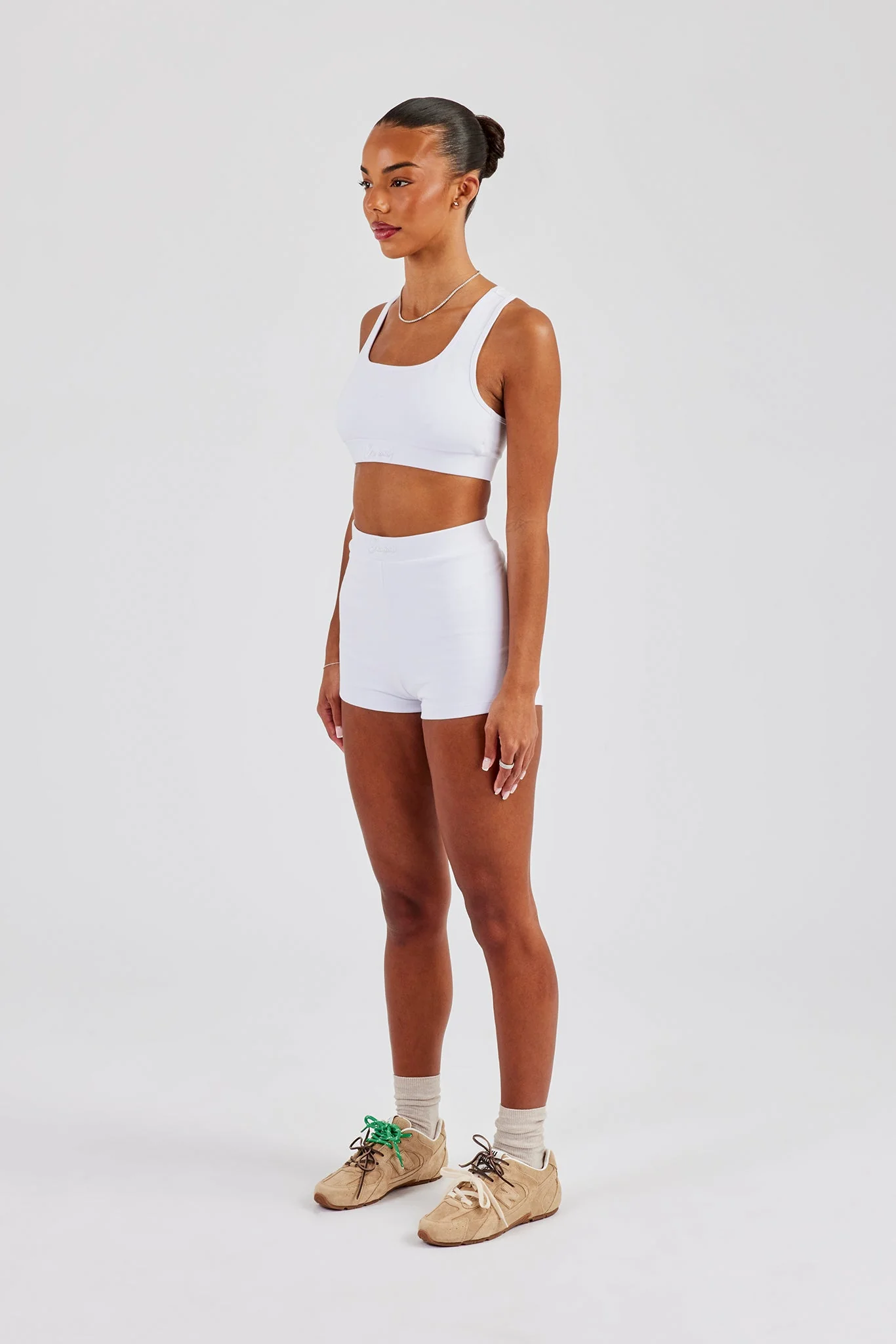 Racer Back Bralet & Jersey Boxer Short - White - Image 7